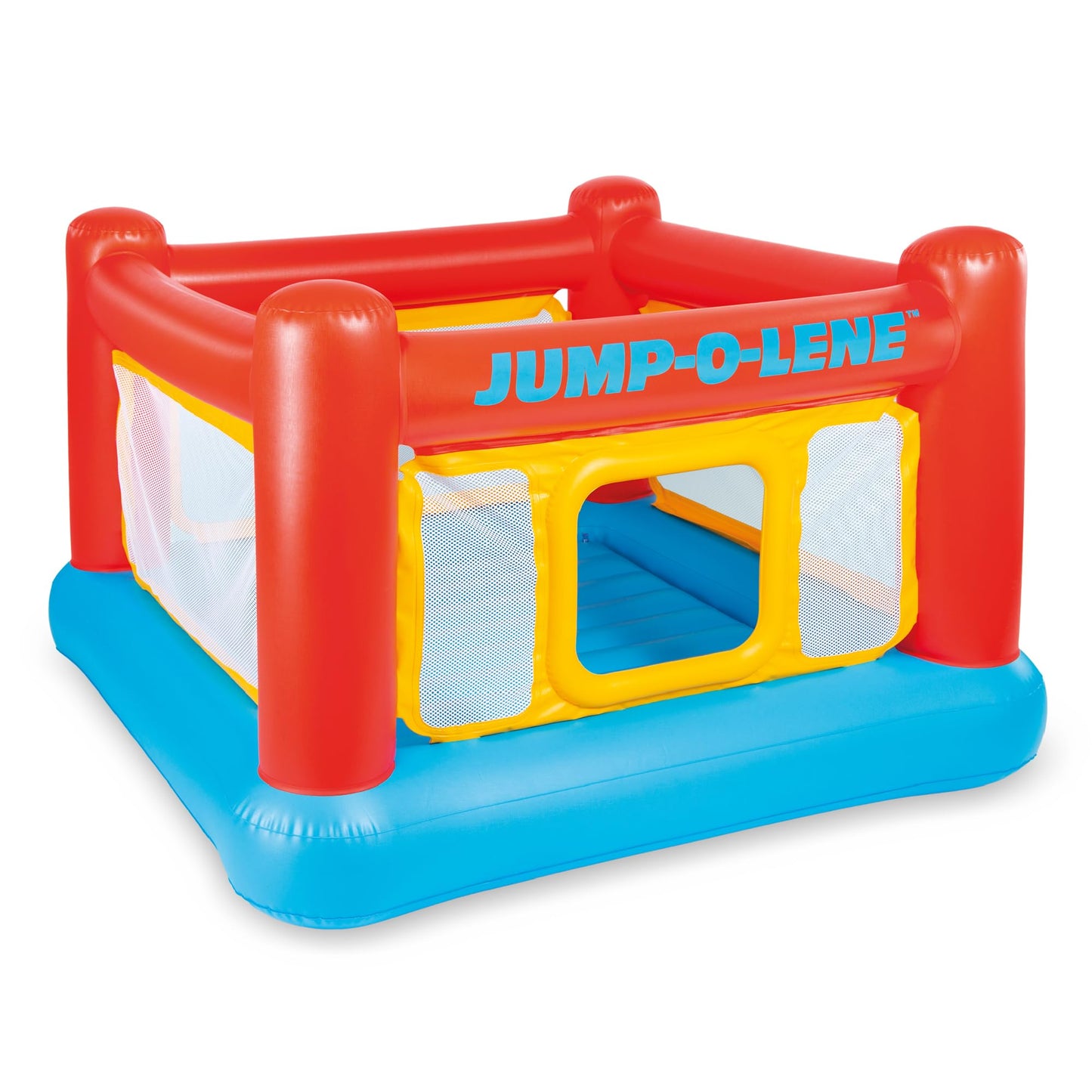Intex Inflatable Jump-O-Lene Indoor or Outdoor Playhouse Trampoline Bounce Castle House with Crawl-Thru Door and Net for Kids Ages 3-6