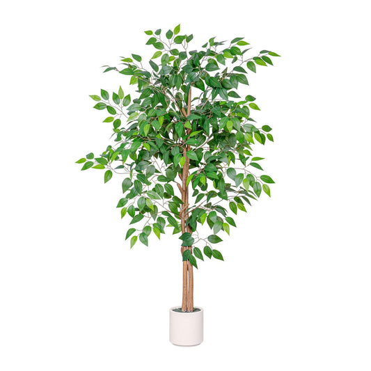 Arborvigro Artificial Ficus Tree 5FT Tall, Faux Ficus Tree Indoor Outdoor, Fake Silk Ficus Plant with Planter, Lifelike Leaves Large Potted Floor Tree for Home Office Living Room Porch Decor