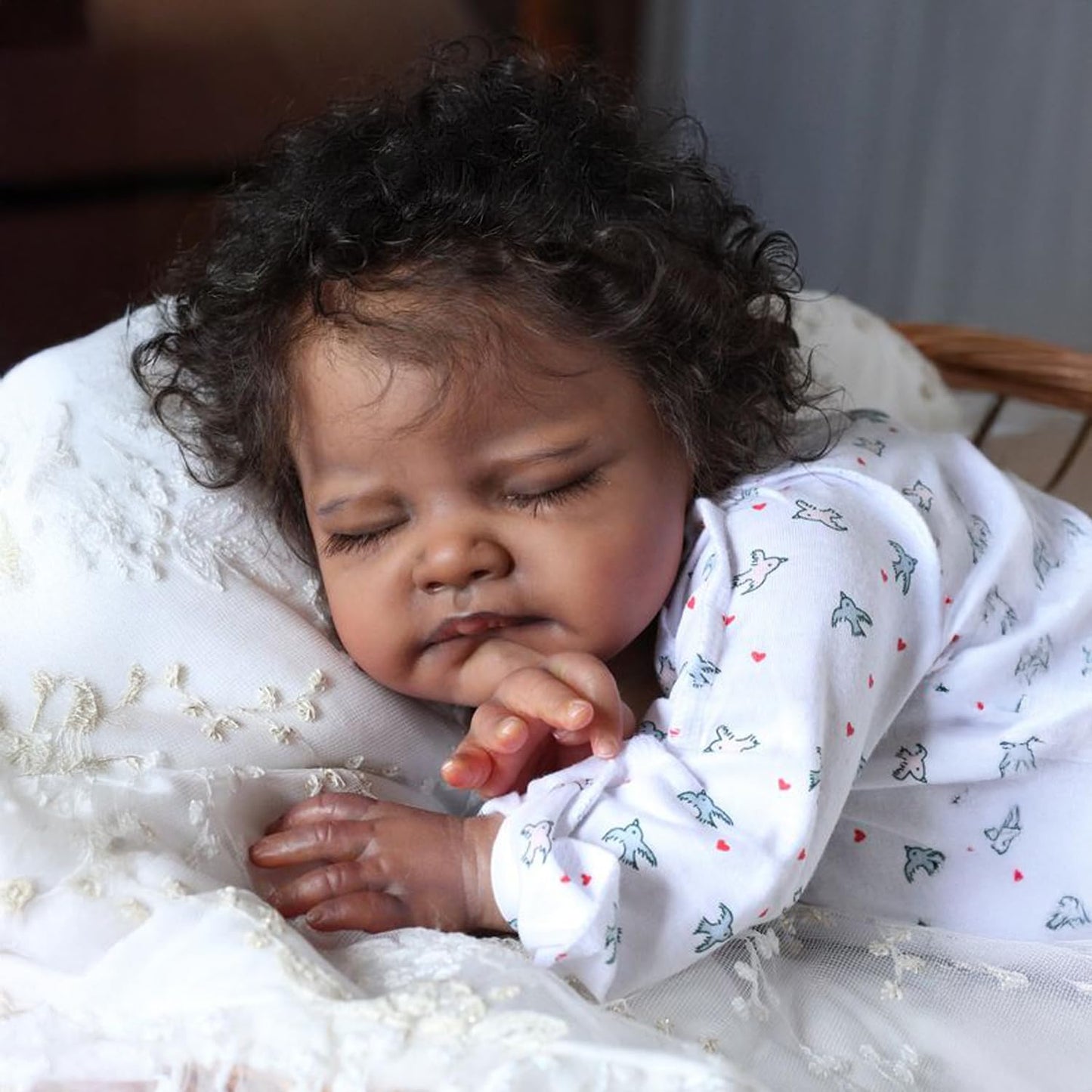 WOOROY Realistic Reborn Baby Dolls Black - 20-Inch African American Sleeping Newborn Dolls with Weighted Cloth Body and Soft Hand-Rooted Curly Hair with Accessories Gift Set for Kids Age 3+