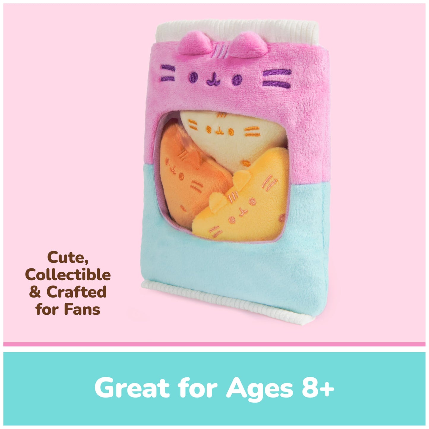 GUND Pusheen Gamer Chips with Removable Mini Plushies, Toy Tortilla Chips, Food Plushies, Gaming Decor, Stuffed Animals for Ages 8 and Up, Pink, 8"