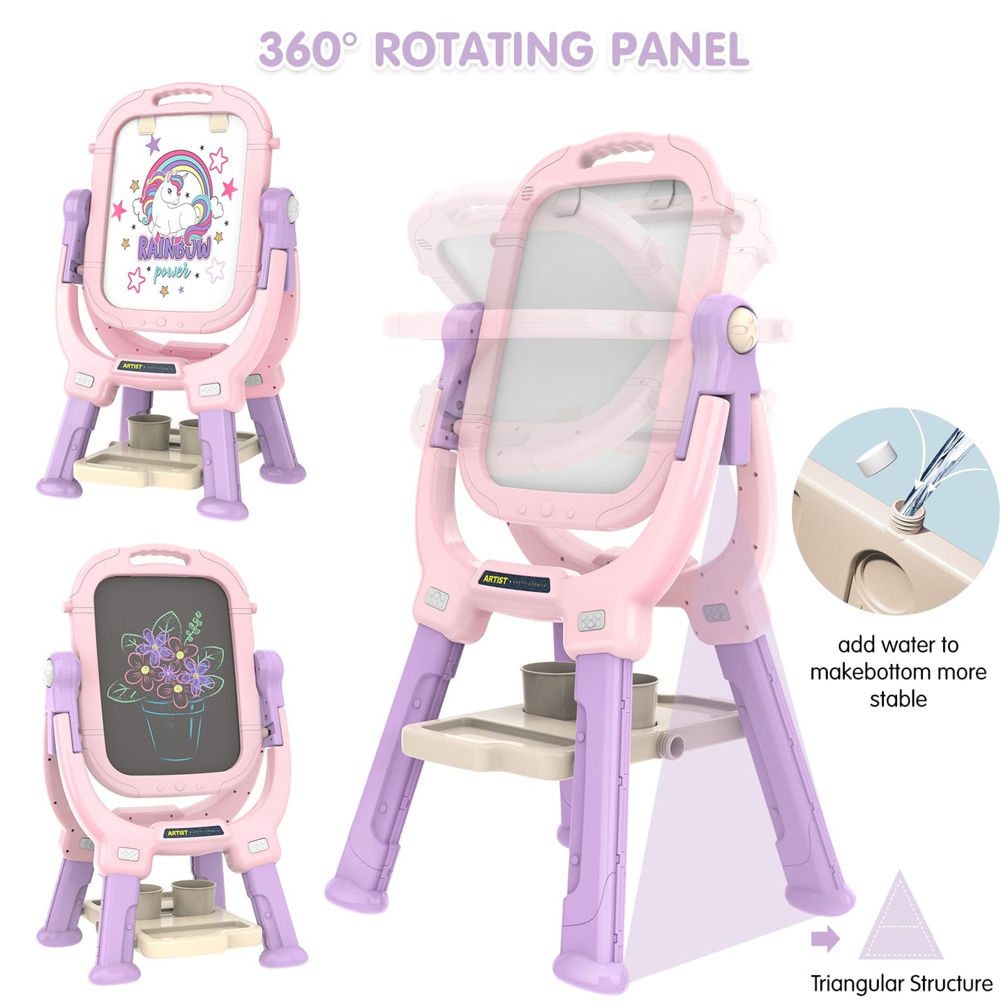 Ylovetoys Easel for Kids, Toddler Art Easel Adjustable Standing, Magnetic Double Sided Easel with Painting Accessories Gift for Boys and Girls