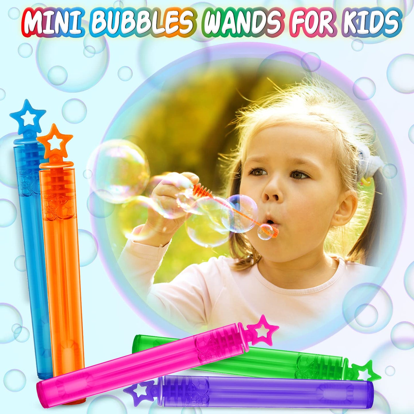 120 Pcs Mini Bubble Wands in 10 Colors, Bulk Party Favors for Kids, Themed Birthday, Christmas, New Year, Valentine, Carnival, School Classroom Prizes for Boys & Girls, Ideal Goodies Bags Stuffers