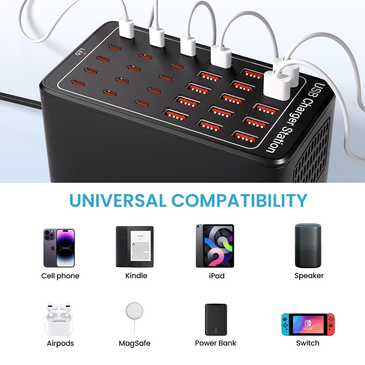 USB C Charging Station for Multiple Devices, 150W 30 Ports USB Charger Block for Ipad Cell Phone, Multiple USB Power Strip for Family Classroom
