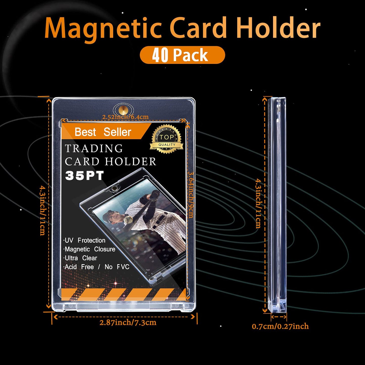 40 Pieces Thick Magnetic Card Holder 35pt Hard Plastic Protector Standard Thickness Trading Cards Sleeves for Collectible Trading Baseball, Sports, Game, Playing, Credit