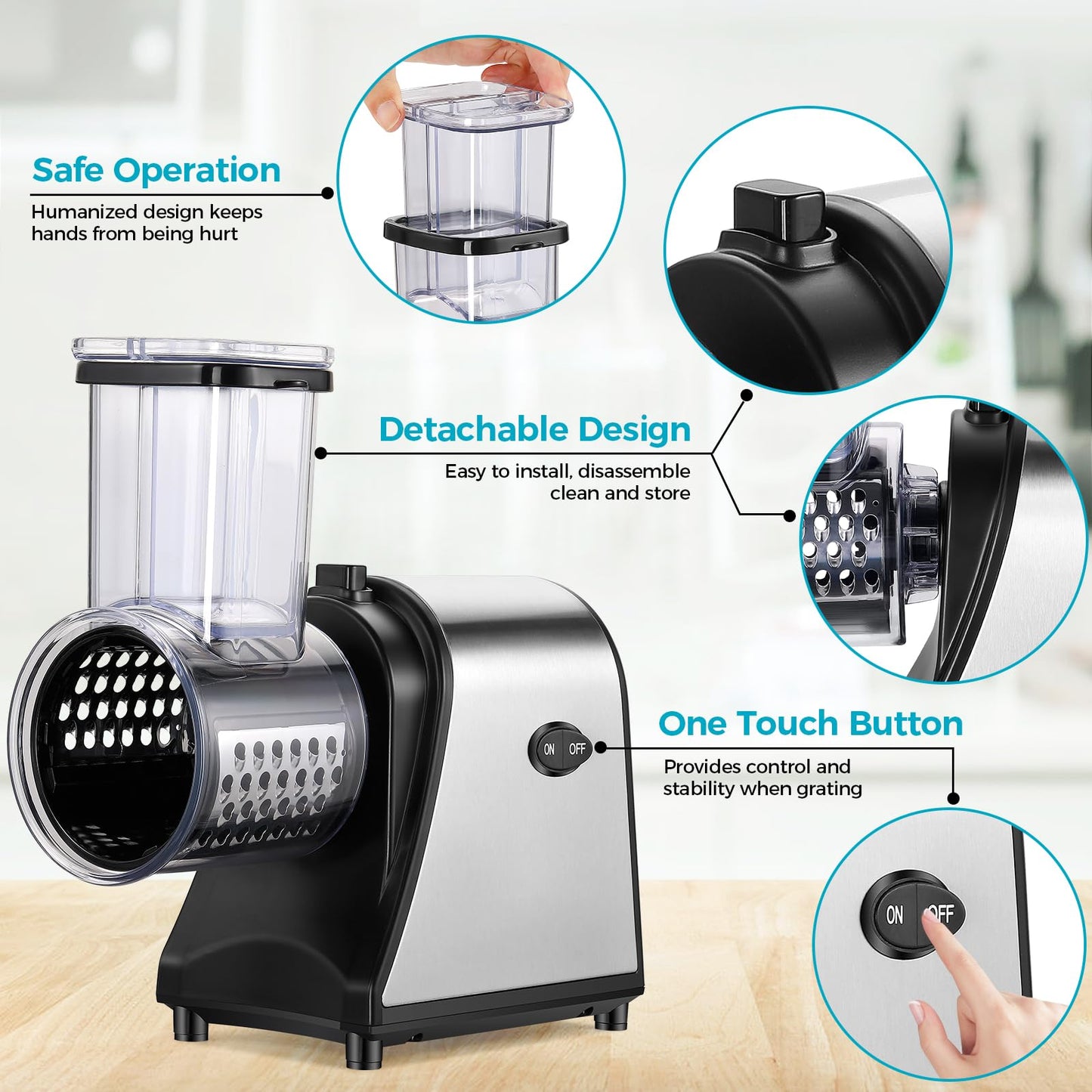 250W Electric Cheese Grater, Salad Maker for Home Kitchen Use, Cheese Grater Electric for Cheeses, Fruits, and Vegetables