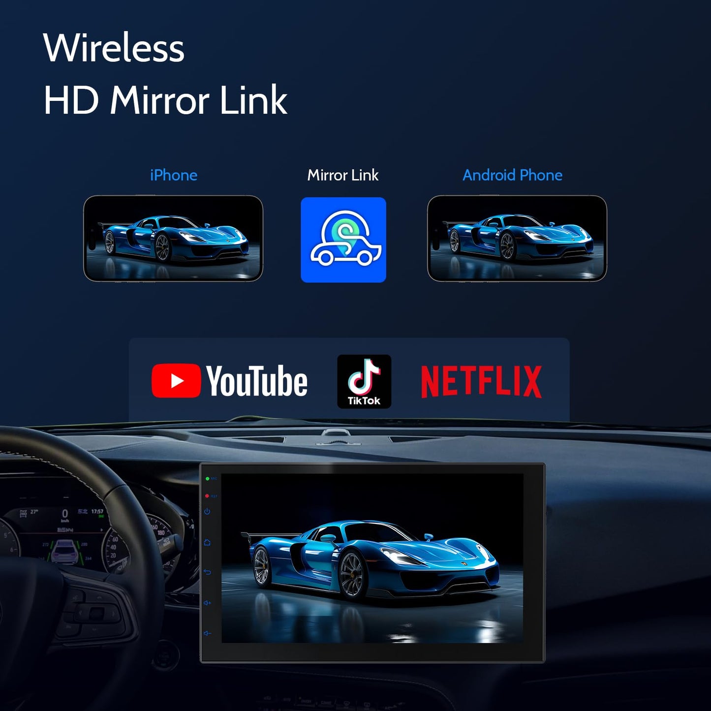Haudio 7" Car Stereo Double Din Wireless Apple Carplay Radio Screen for Car Audio Receivers, Bluetooth 5.0 Car Play Android Auto Touchscreen, Channel RCA, Backup Camera, SWC, FM/AM|Car Audio Receivers