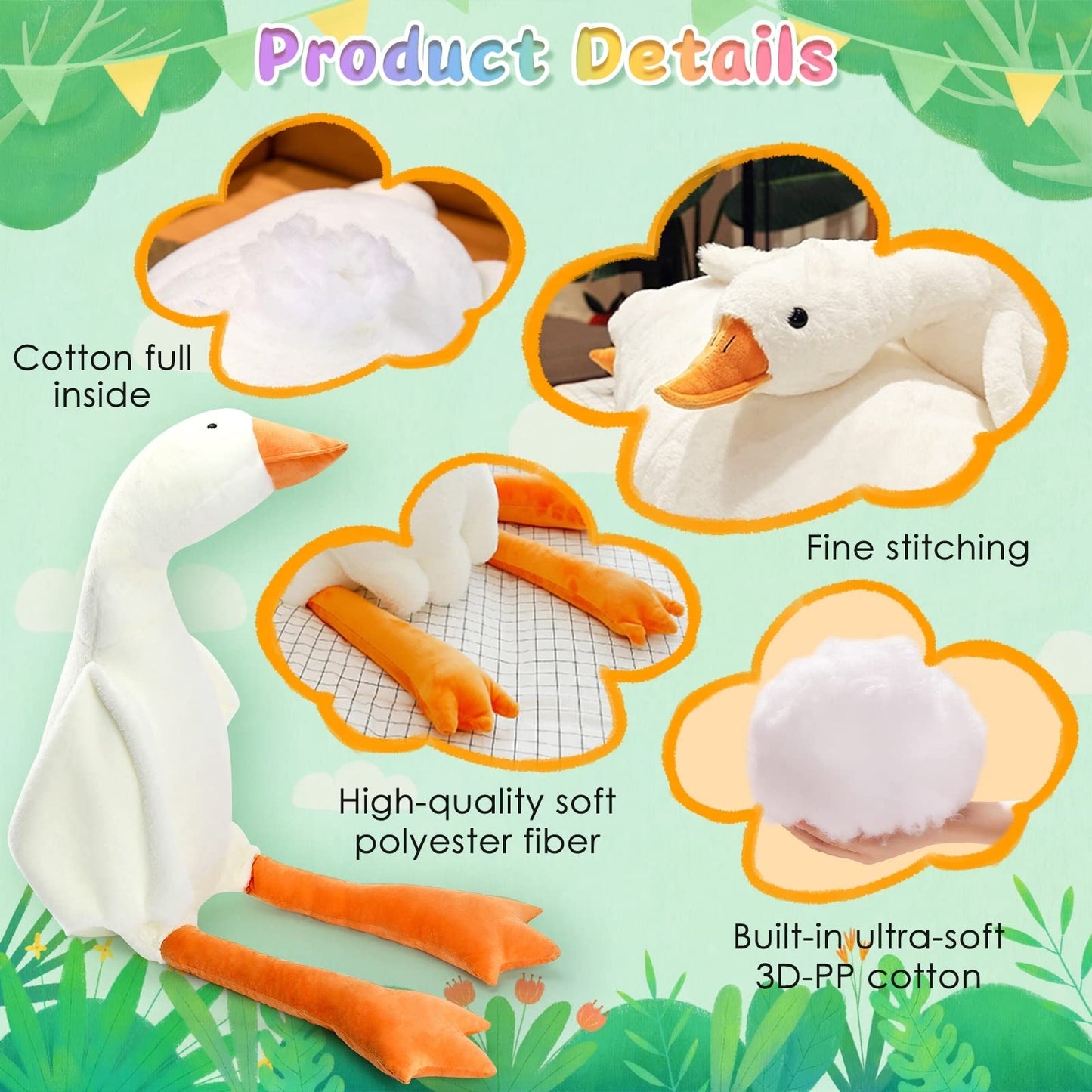 CottonStar Goose Stuffed Animal 75 Inch Plush Toy, 6 Foot Giant Duck Plush, Super Soft Huge Plushies Pillow Hugging, Gift for Kids and Friends, White