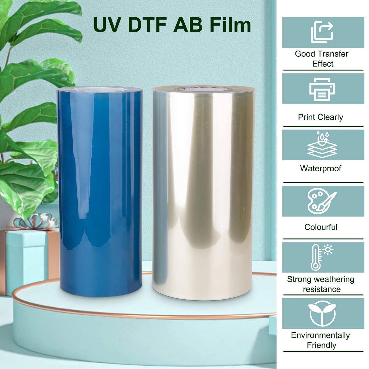 A3 UV DTF AB Film 12in×328ft for A3 UV DTF Sticker Printer UV DTF Printer Direct Print On Sticker 1 Roll 100M A Films + 1 Roll 100M B Films