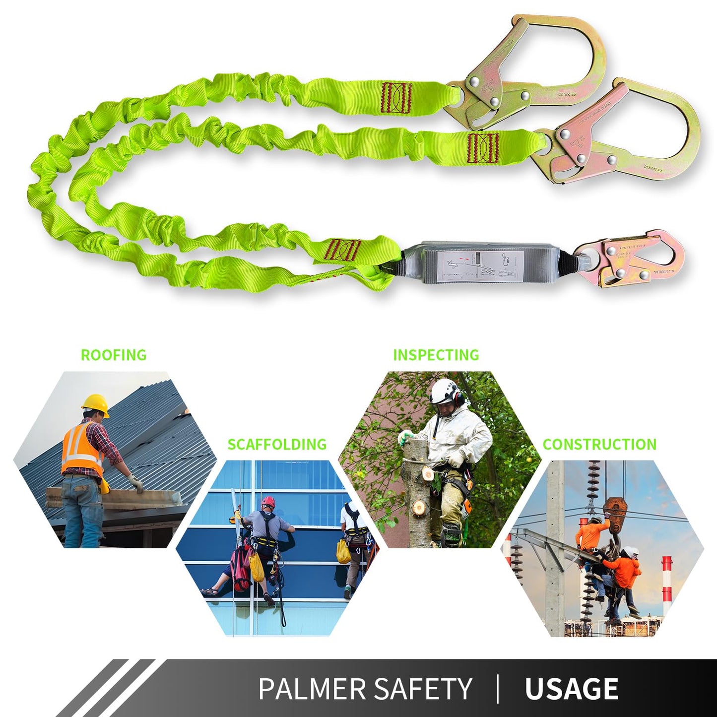 6FT Double Leg Internal Shock Absorbing Safety Fall Protection Lanyard with Dual Rebar & Snap Hook |Heavy-Duty Webbing | Roofer, Construction, Scaffolding | OSHA & ANSI Rated (A-Shock Absorbing)