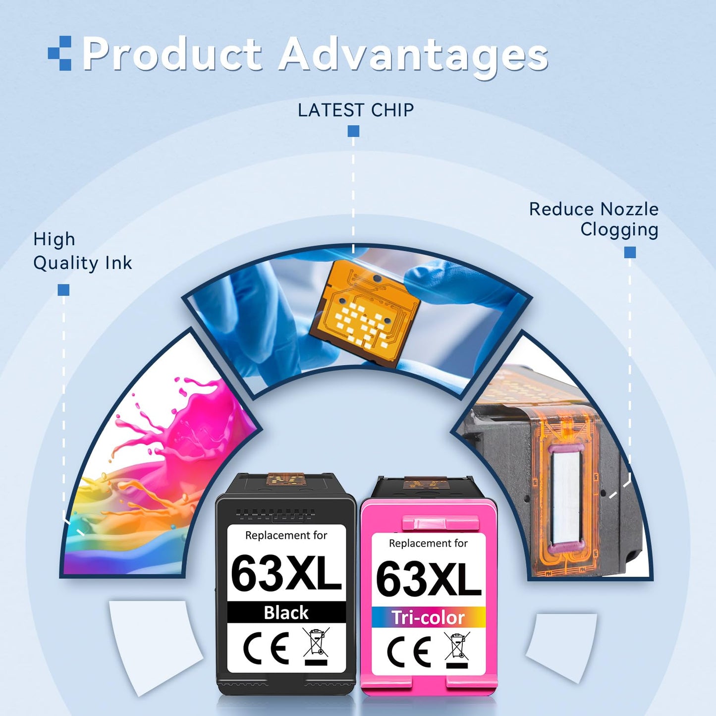 OEGGOINK 63XL Ink Cartridges Black and Color Compatible for HP 63XL Ink Cartridges Combo Pack Compatible for HP Ink 63 Fit for Officejet 3830 4650 5255 4655 Envy 4520 4512 Deskjet 3636 3630 Printer