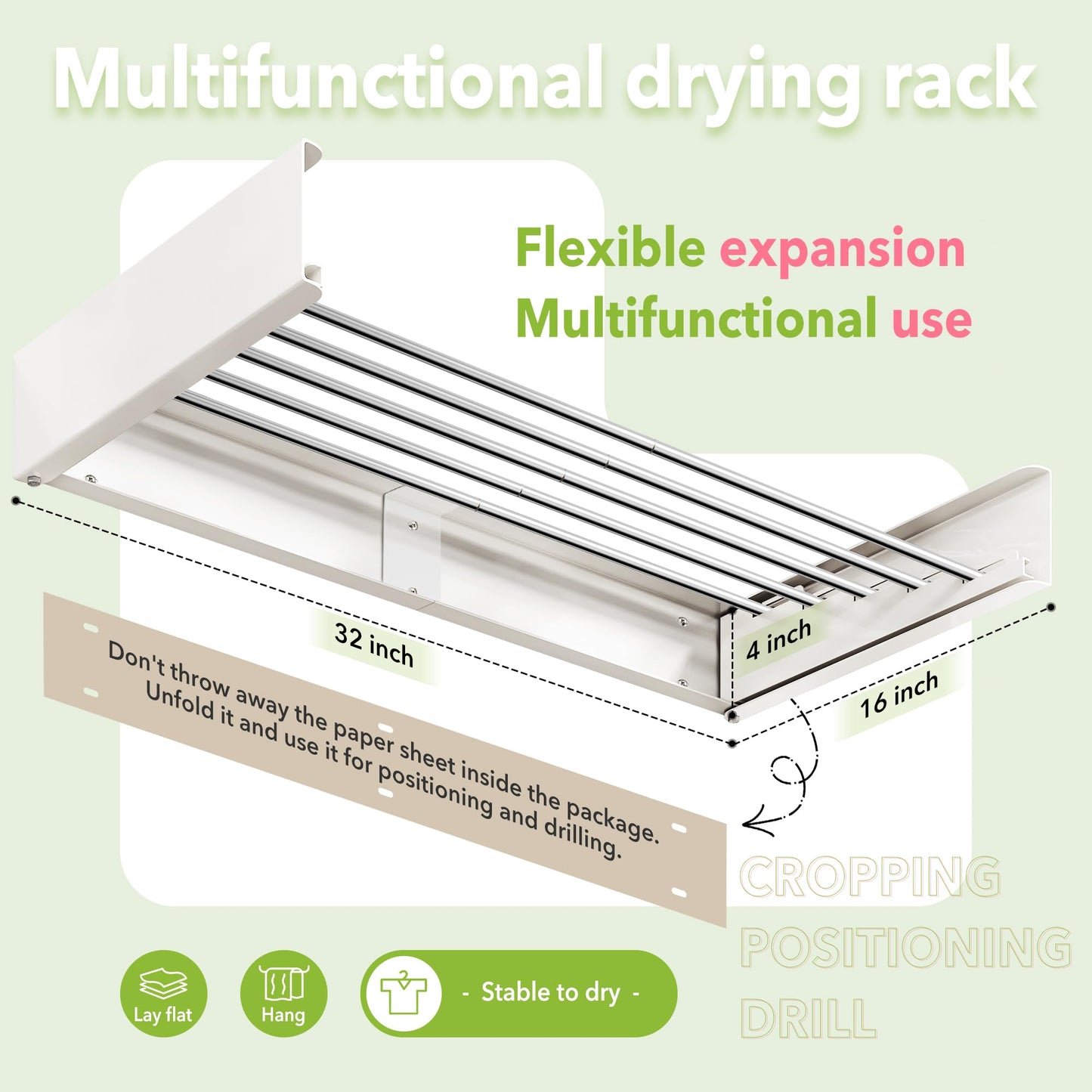 ZdwCyl Wall Mounted Drying Rack,32 inches,Foldbale, Clothes Drying Rack,Laundry Drying Rack Wall Mount,Drying Rack Clothing Space Saver,Retractable,Collapsible,Folding Laundry Rack,White