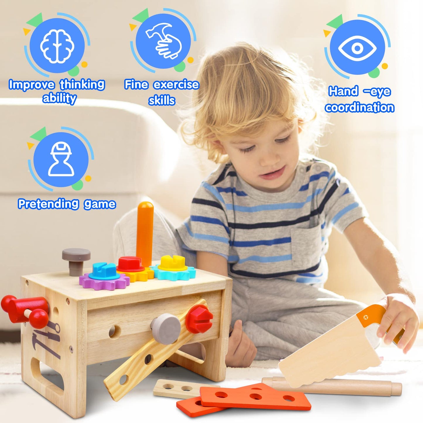 Mgtfbg - Kids Tool Set, 29 Pieces Wooden Tools for Toddlers with Box, Montessori STEM Educational Building Toy for 2 3 4 5 6 Year Old Boys Girls Boys Girls Boys Girls Kids Children Toys