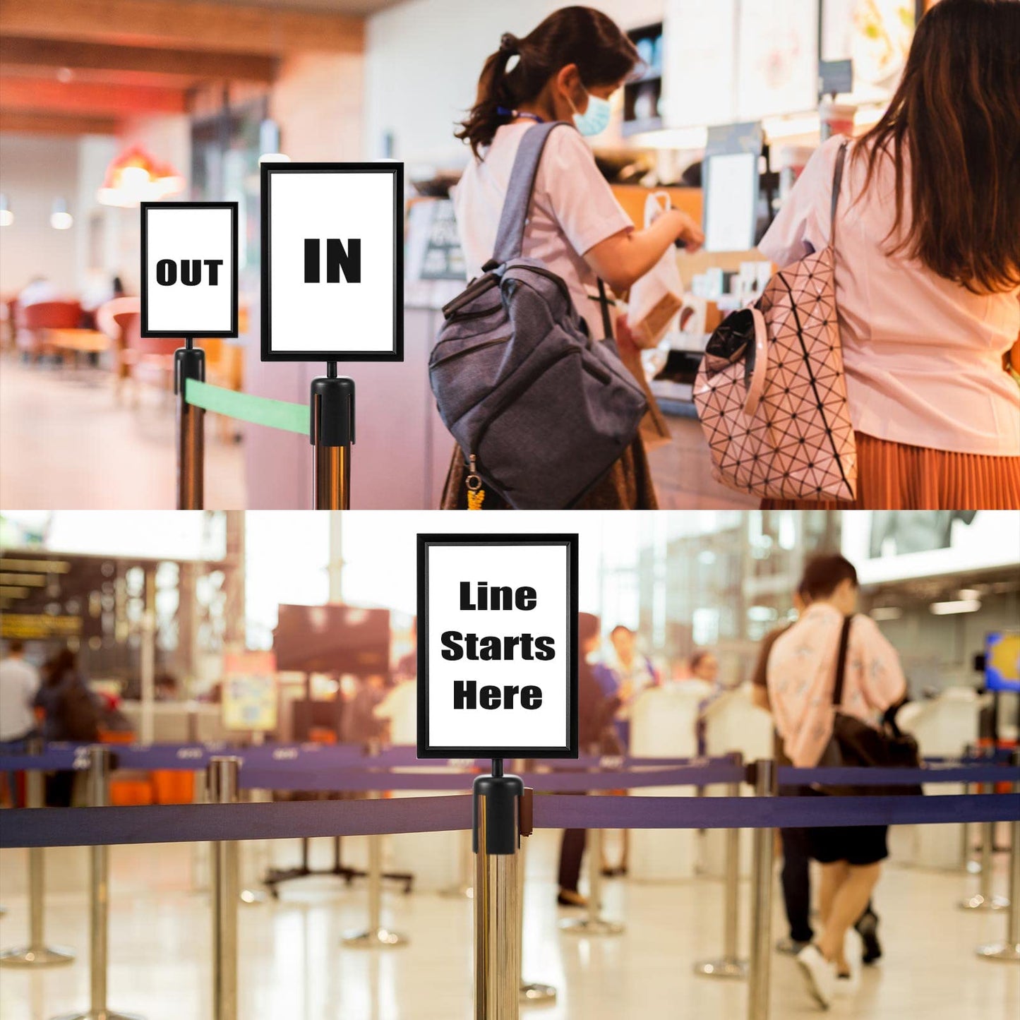 4 Pieces Stanchion Sign Holder Double Sided Sign Frame with Cover Stanchion Top Sign Frames for 8.58 x 12.52 Inches Paper Size for Crowd Control Sentry Stanchions (Black, Iron)