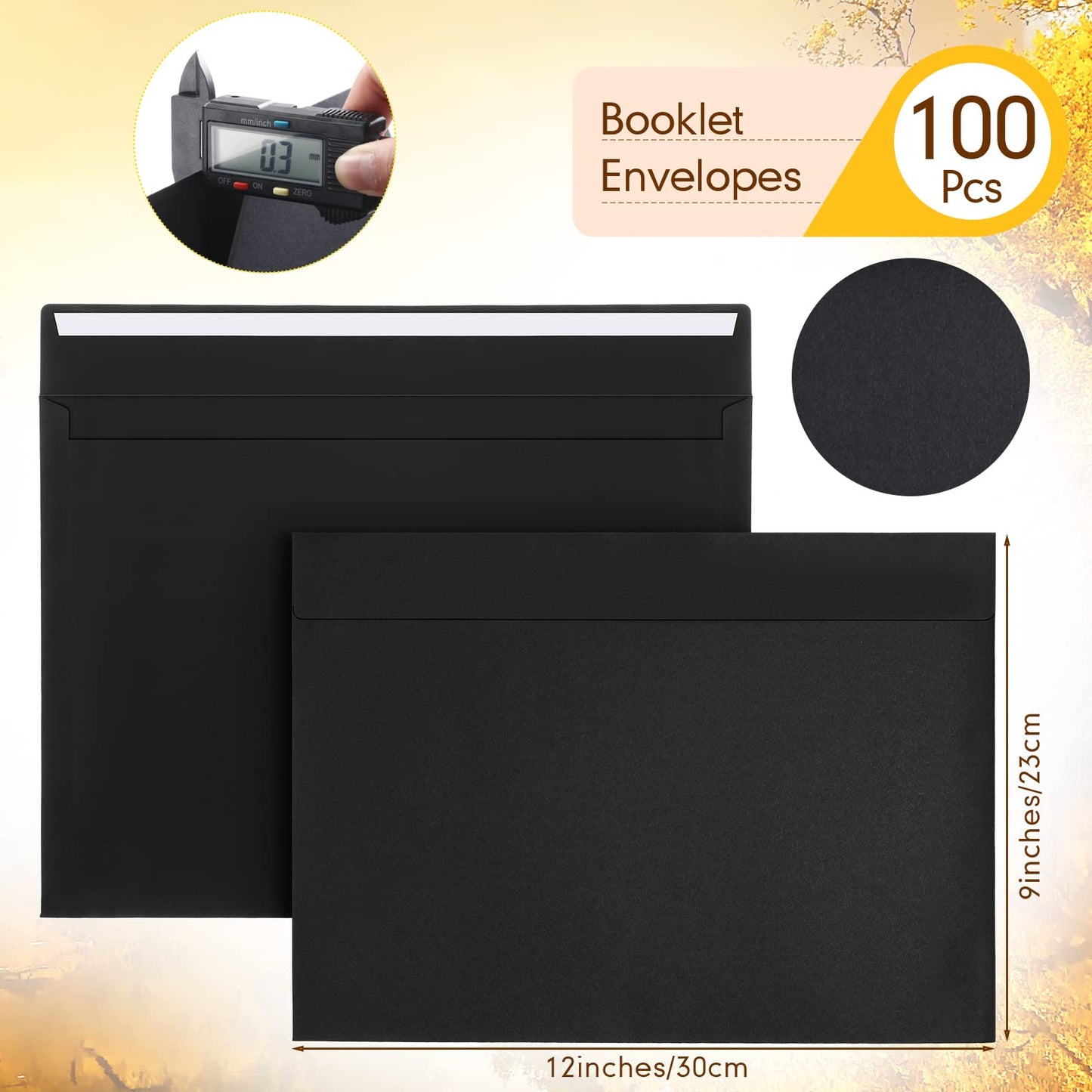 Crtiin 100 Pcs 9 x 12 Open End Booklet Black Envelopes 80 lb 120gsm Catalog Envelopes with Closure for Mailing Catalog Financial Document Magazine Pamphlet Business