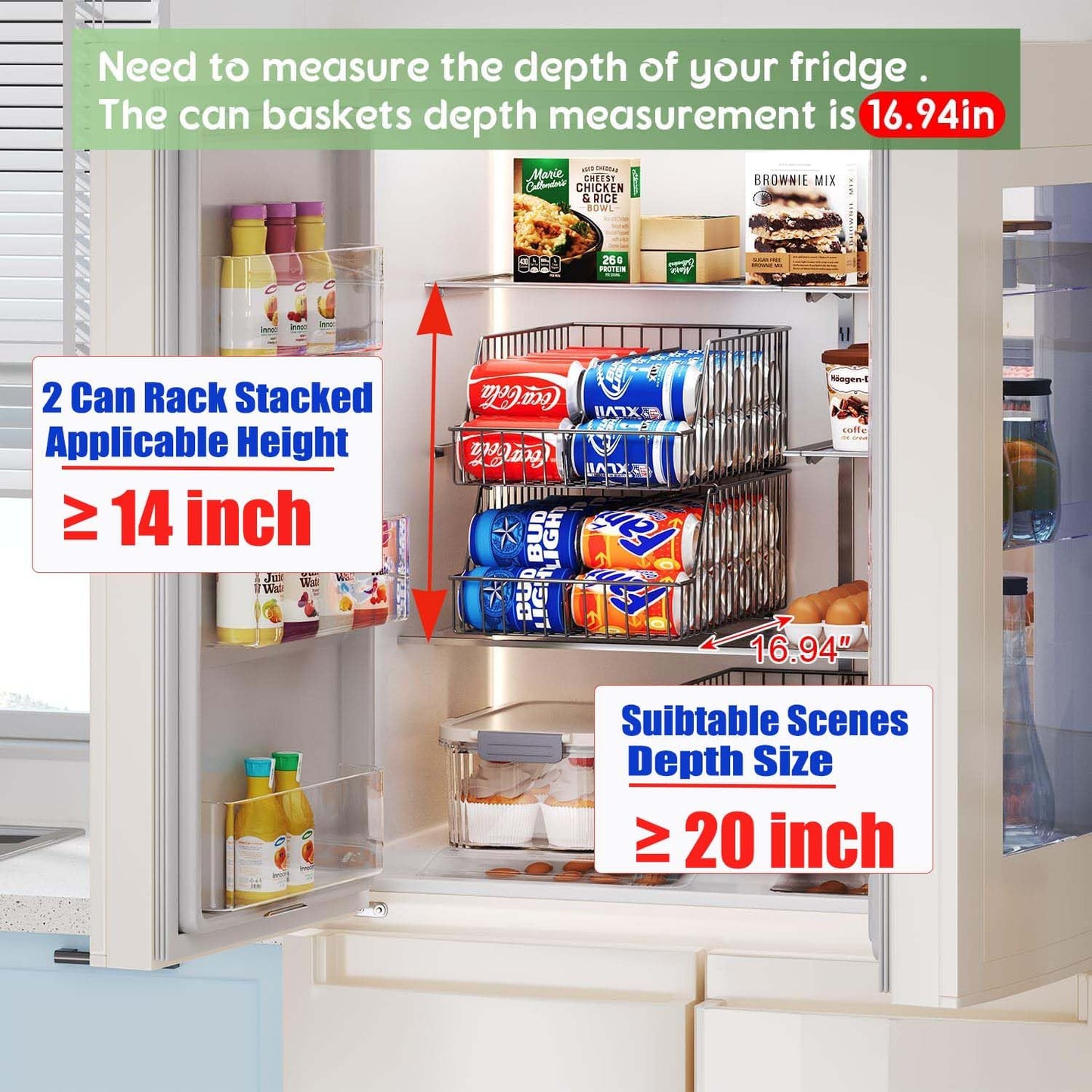 3 Pack Can Storage Organizer For Pantry,Stackble Widen Can Holder Rack With 3 Adjustable Dividers, Can Dispensers For Soup Soda Canned Food Water Bottle, Pop Drink Organizers for Cabinet Shelf