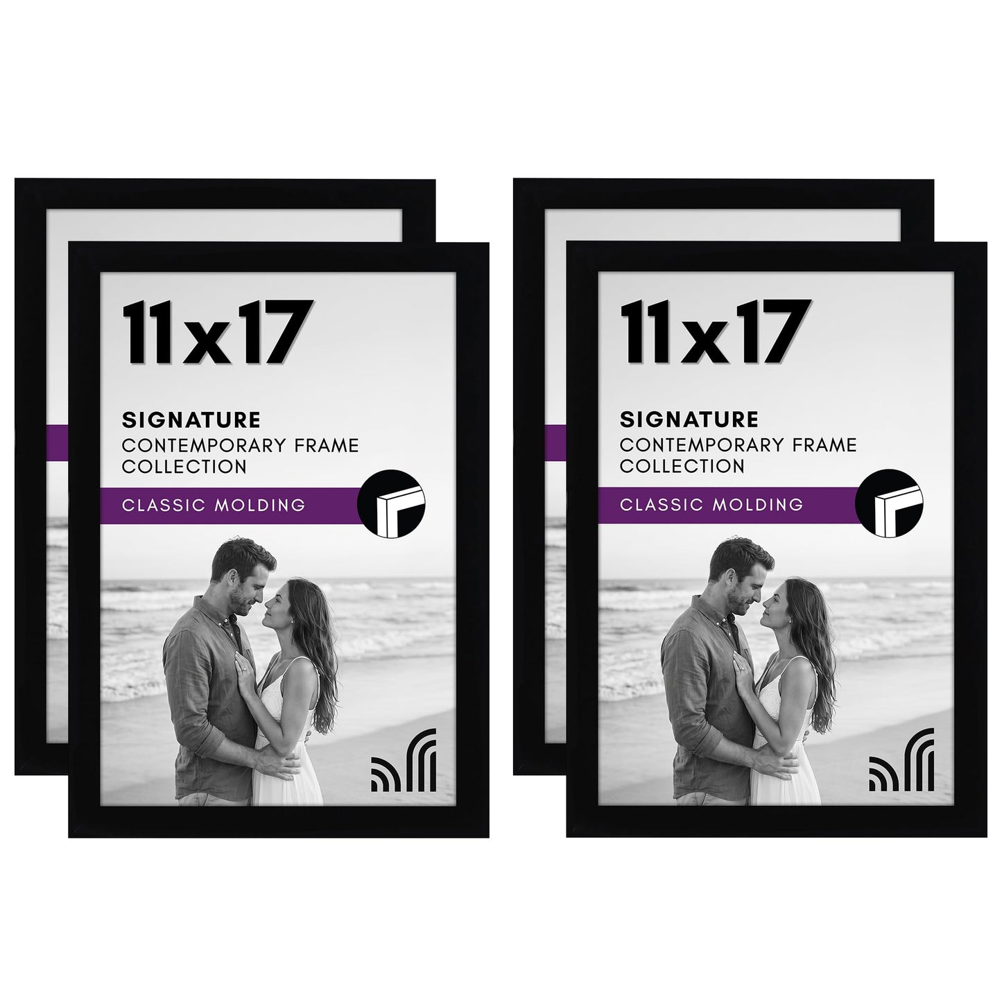 Americanflat 11x17 Picture Frame with Shatter-Resistant Glass - Set of 4 - Signature Collection - Gallery-Style Frames Made of Engineered Wood - Picture Frames for Wall Display - Black
