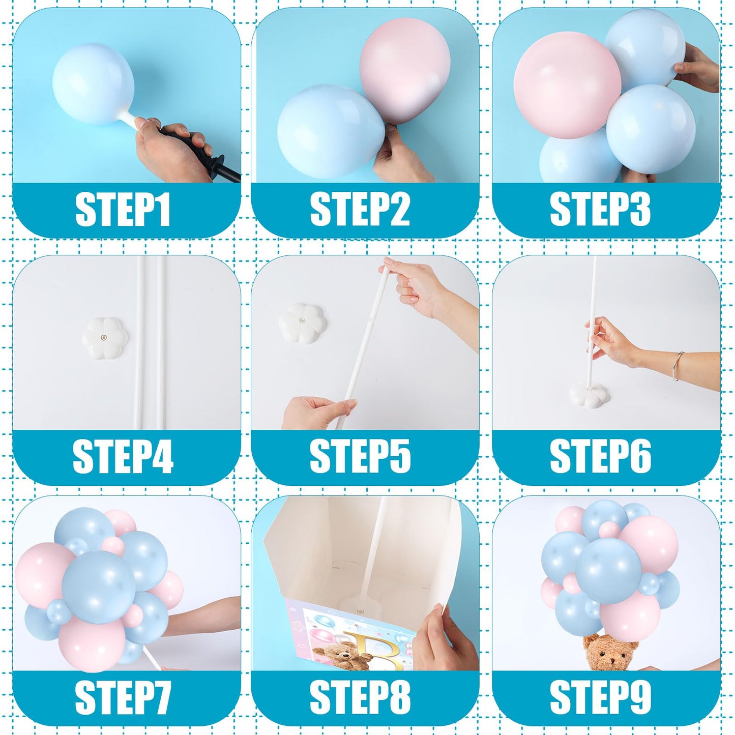 Lenwen - Set of 6 Blue Pink Bear Baby Shower Decorations for Gender Reveal Letter Boxes Baby Shower Table Centerpieces Stuffed Animal Balloons with Stand, Boxes