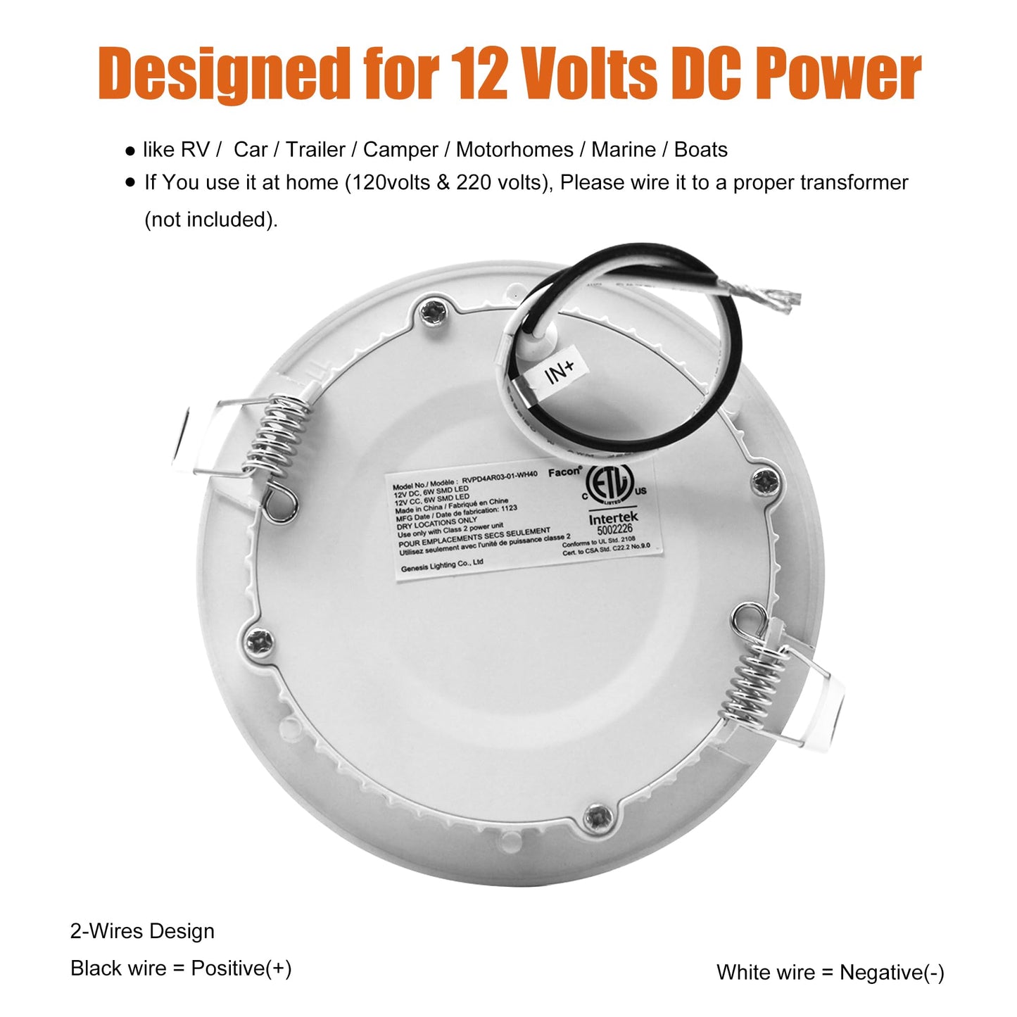 Facon 4.65Inch 12V LED Puck Light RV Interior Lights, Aluminum Slim Recessed Mount, 12Volts RV Lighting Fixture for Van Camper Trailer Motorhome Boat (6Packs, 4.65 Inch 4000K)
