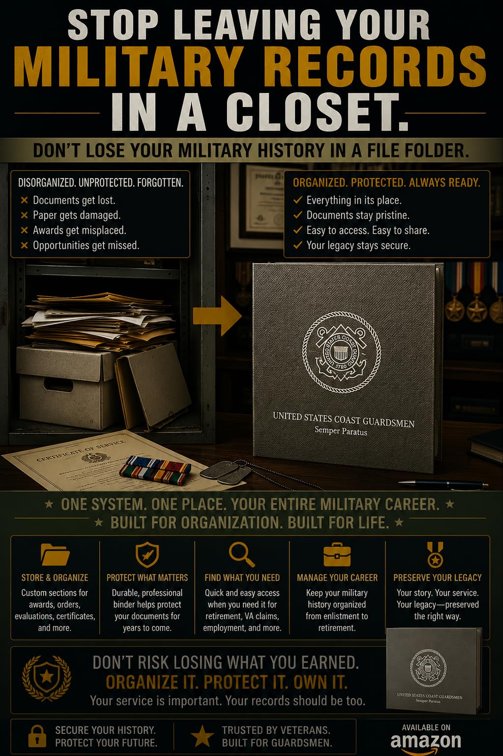 US Military Binder and Box Set - I Love Me Book Series (US Army) - Custom Dividers and Document Protectors Included