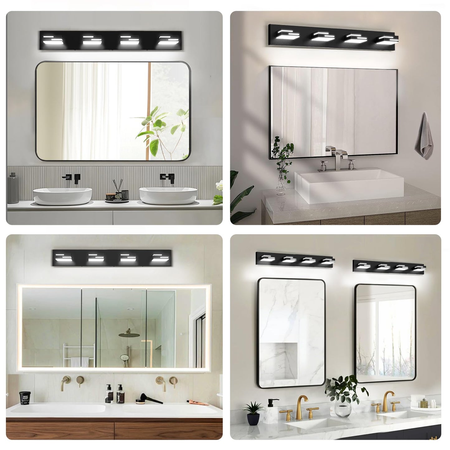 LKHF LED Modern Bathroom Vanity Light Fixtures, Dimmable Matte Black Vanity Lights for Bathroom Lighting Fixtures Over Mirror, with 360° Rotatable Acrylic Heads 4-Light 30-inch (Cool White 6000K)