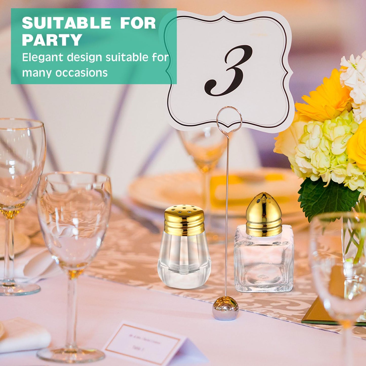 Zopeal 50 Set Mini Salt and Pepper Shakers Small Bulk Clear Individual Seasonings Tiny Spice Shakers for Kitchen Wedding Picnic, 2 Styles(Gold Lids)