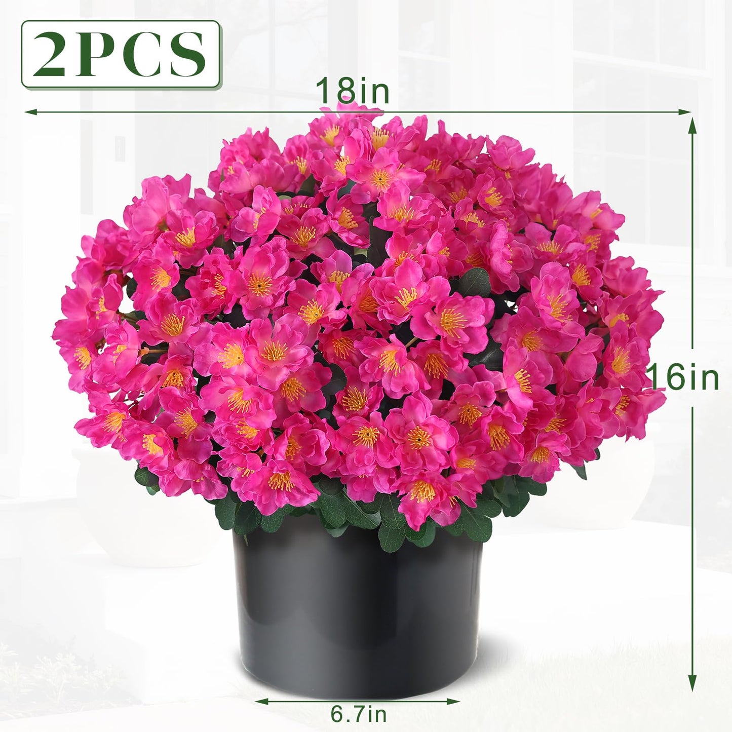 Juxdp 2 Sets of Artificial Camellia Topiary Ball Trees - Fake Flower Potted Plants, UV Resistant Faux Camellia Potted Bushes for Front Door, Farmhouse, Porch, Garden, Outdoor Decoration (Rose Red)