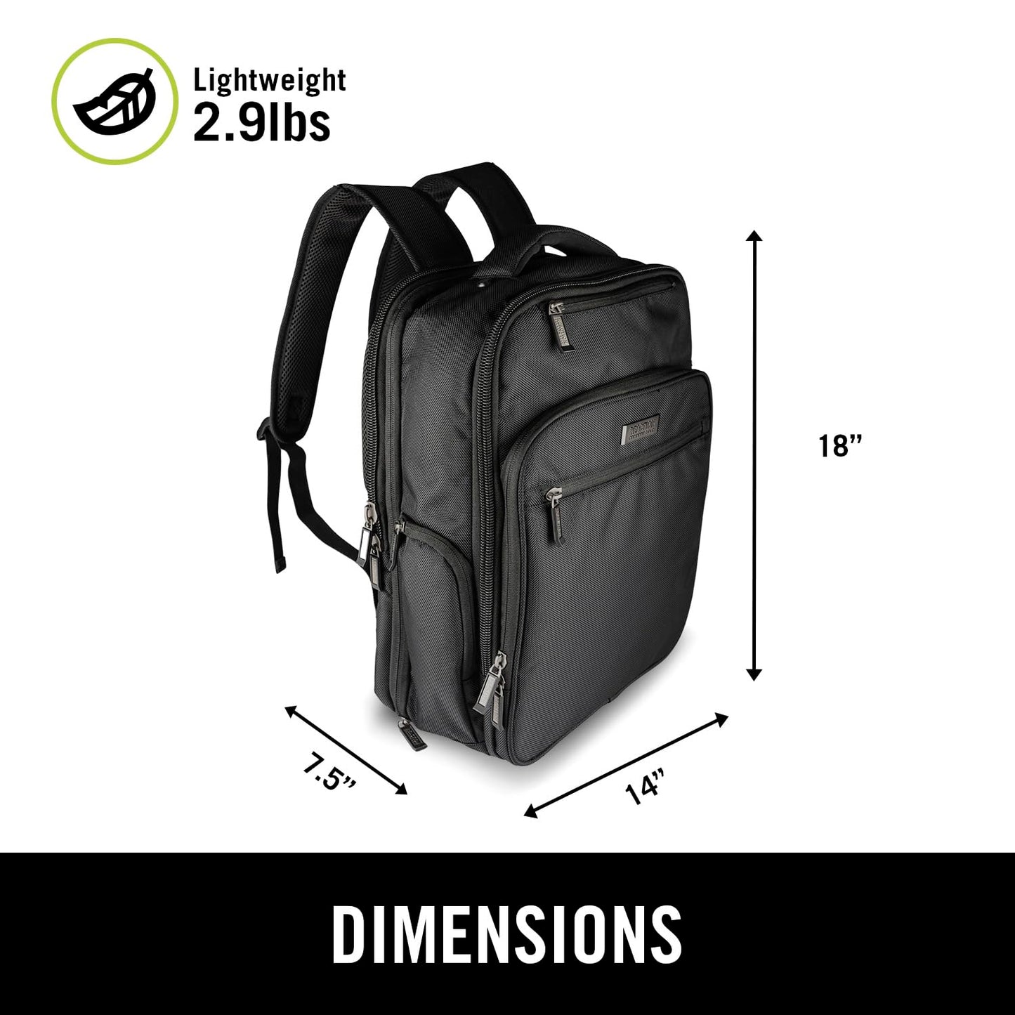 Kenneth Cole Reaction Brooklyn Commuter Backpack Slim 16" Laptop Computer & Tablet Anti-Theft RFID Business, Work, , & Travel Bookbag, Black Polyester