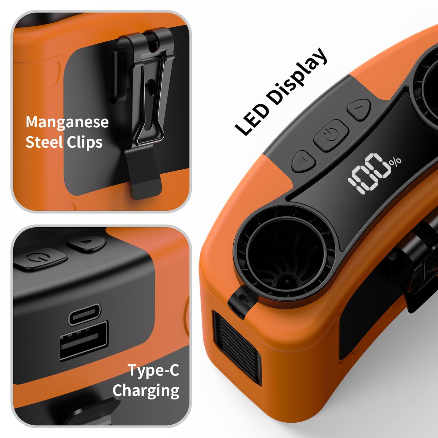 Socool 20000mAh Portable Waist Fan Clip on Wearable Belt Personal Fan Rechargeable, 40H Cooling Battery Operated with 10 Speeds & Dual Air Outlets, Neck Fans Hanging for Outdoor Jobsite Camping