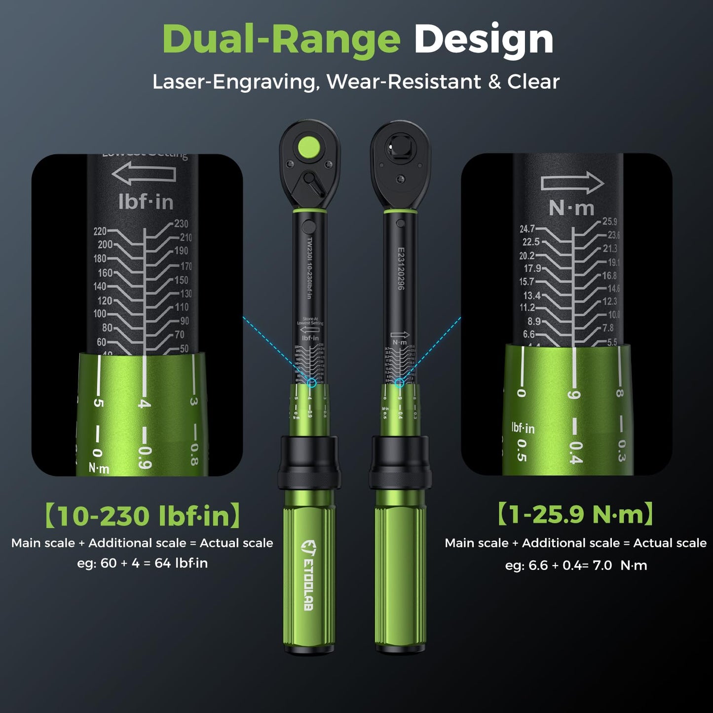 1/4 Torque Wrench, 52Pcs Dual-Range【10-230 in.lb/1-26 Nm】±3% Precision Inch Pound Torque Wrench 1/4 Drive, 72 Tooth Dual-Direction Bike Wrench Set for MTB, E-Bike, Moto Maintenance