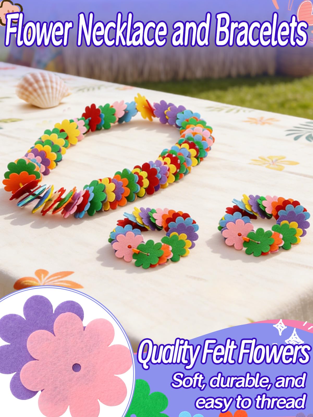 Cosweet 24 Pack Lei Bulk Making Craft Kit - Makes Felt Flower Necklace Garland, DIY Summer Crafts for Luau Party