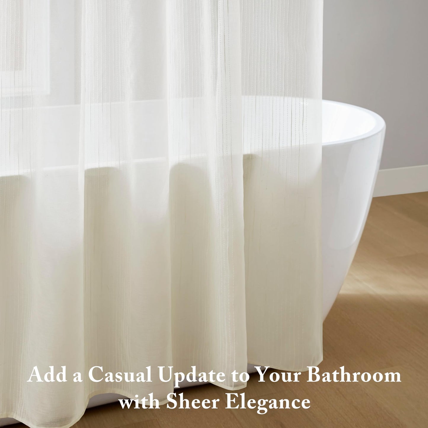 Madison Park Anna Sheers Shower Curtain, Textured Striped Accent Design, Modern Mid-Century Bathroom Decor, Machine Washable, Fabric Privacy Screen 72x72, Ivory