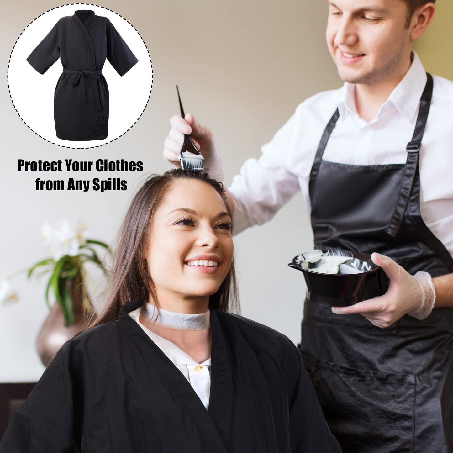 Pasimy 10 Pieces Salon Client Gown Hair Salon Smocks Capes Haircut Cape Salon Robes for Clients Barber Apron Cover for Stylist Women Clients, 40 Inches Long (Black,No Pockets)