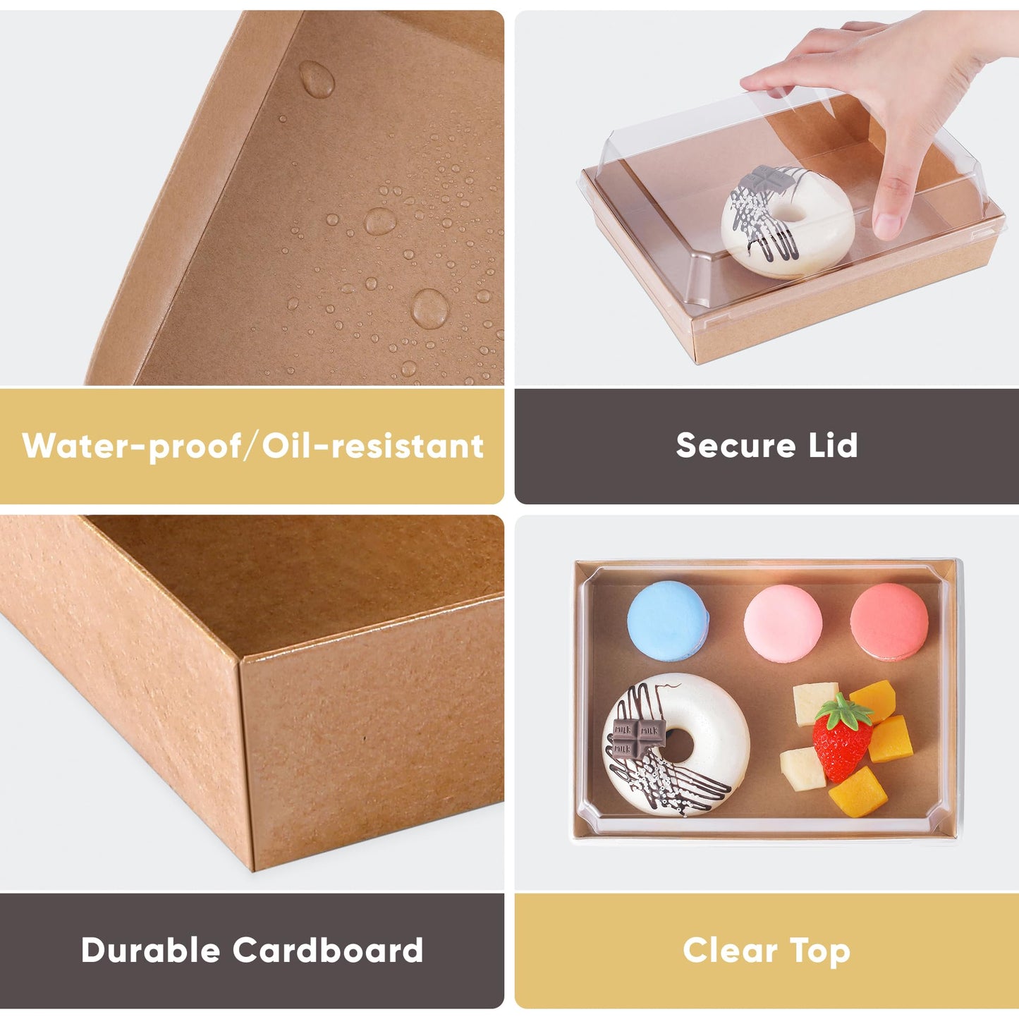 50 Pack 8x6 Inches Large Charcuterie Boxes with Clear Lids - Individual To Go Paper Mini Charcuterie Boards with Lid, Disposable Food Containers for Desserts, Cookie, Charcuterie Accessories (Brown)