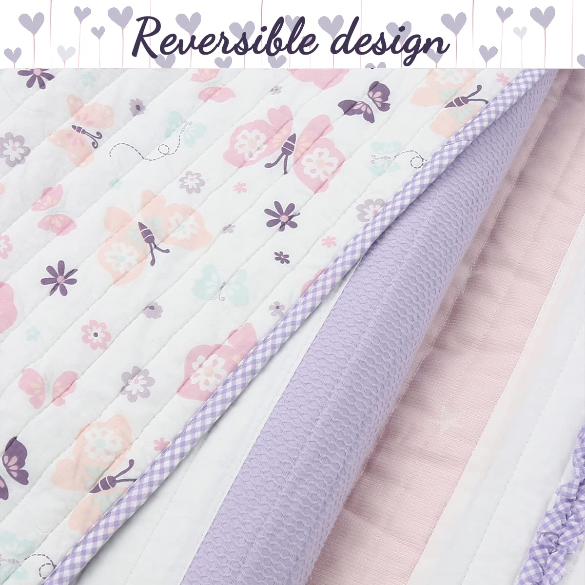 Cozy Line Home Fashions Lavender Blue Pink Ruffles Girl 100% Cotton Reversible Quilt Bedding Set, Coverlet, Bedspread (Purple Dream, Queen - 3 Piece)