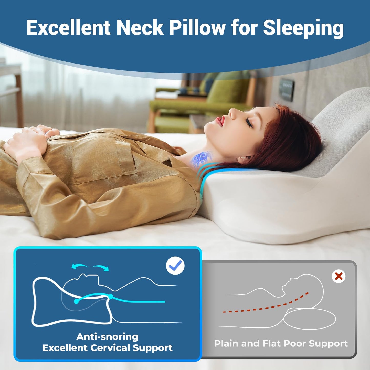 WOGAHEV Reading Pillow for Bed, Lying, Leaning and Prone, Ergonomic Memory Foam Bed Wedge Pillow for Headboard, Chin & Back Support Pillows on Bedrest Couch Floor- Grey