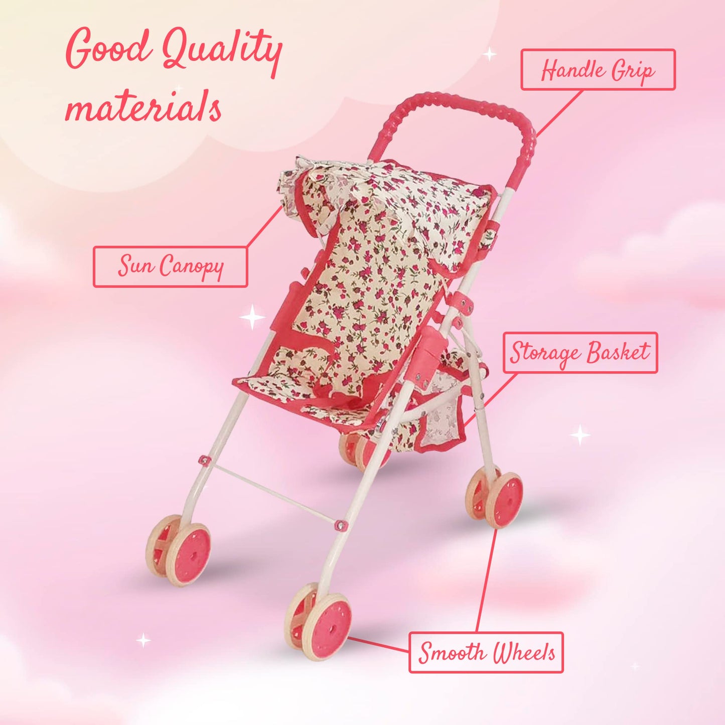 Deluxe Baby Doll Stroller and Crib Furniture Playset, Multi Baby Doll Accessories Set for 18" Dolls, Includes Doll Stroller Swing and Doll Bed Pretend Play for All Dolls - Floral