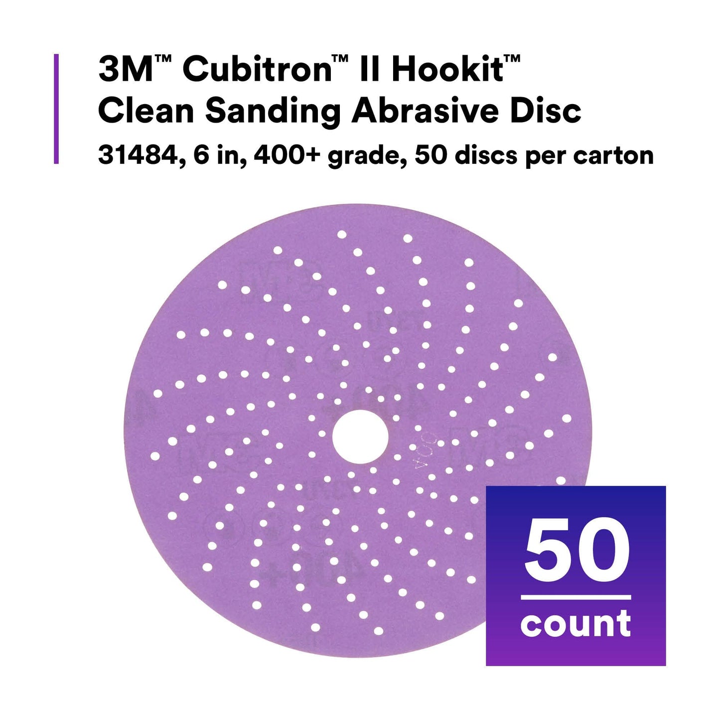 3M Cubitron II Hookit Clean Sanding Abrasive Disc 31484, 6 in, 400+ Grade, High Performance, Long Lasting, Multi-Hole Pattern, E-coat Sanding, Primer Sanding, 50 Discs/Carton