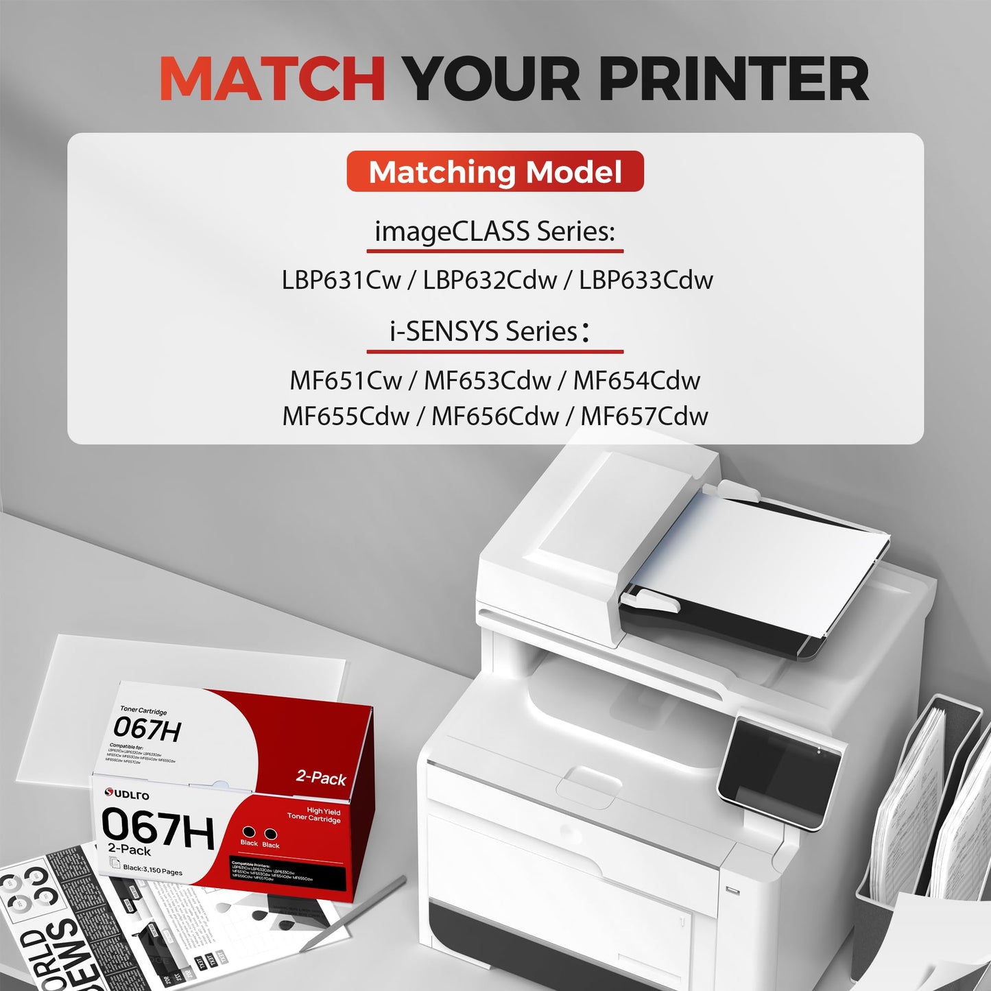 067H Toner Cartridge 2 Black - 067 Toner High Yield Replacement for Canon 067 067H Toner Cartridge Set to Work with Canon MF656CDW LBP632CDW MF654CDW MF653CDW MF651CW Printer | 067H Black Toner