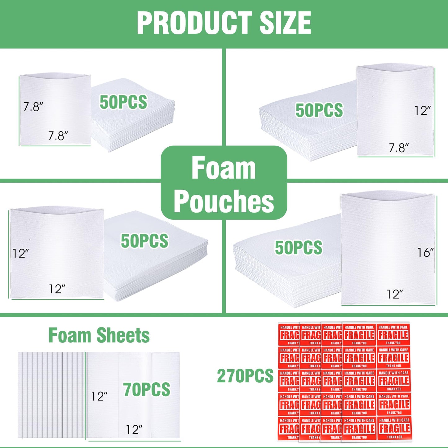 540Pcs Dish Packing Supplies for Moving, 270 Cushion Foam Wrap Pouches & Sheets 4 Sizes (16x12", 12x12", 12x7.8", 7.8x7.8") with 270 Fragile Stickers Plate Packing Sleeves for Fragile Shipping Storage