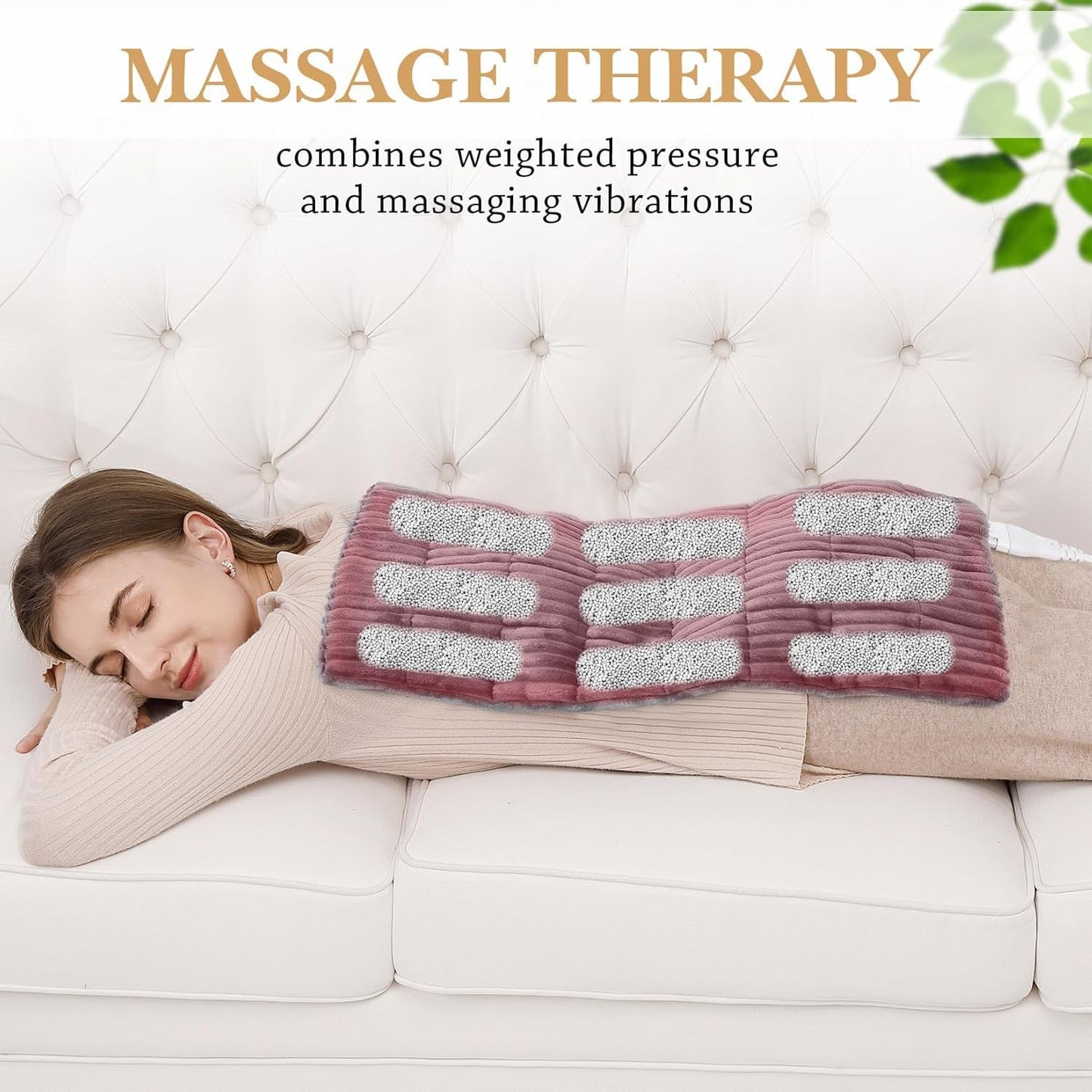 Massaging Weighted Heating Pads for Back Pain Relief and Cramps, 33''*18'' Ribs Fannel Electric Heating Pad with Massage Vibrations, 6 Settings- 3 Heat, 3 Massage- 9 Relaxing Combinations