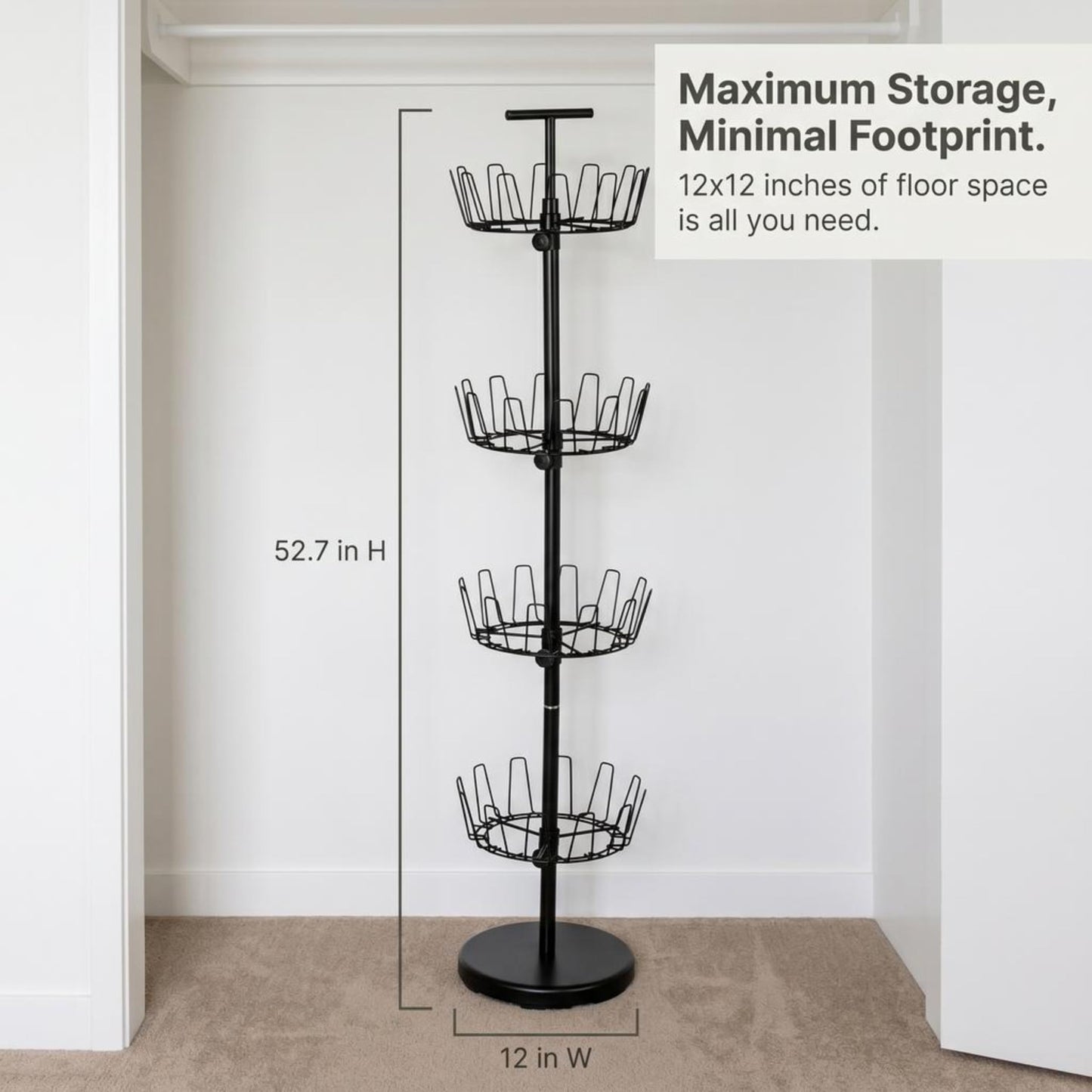 Household Essentials 4-Tier Shoe Storage Tree, Matte Black