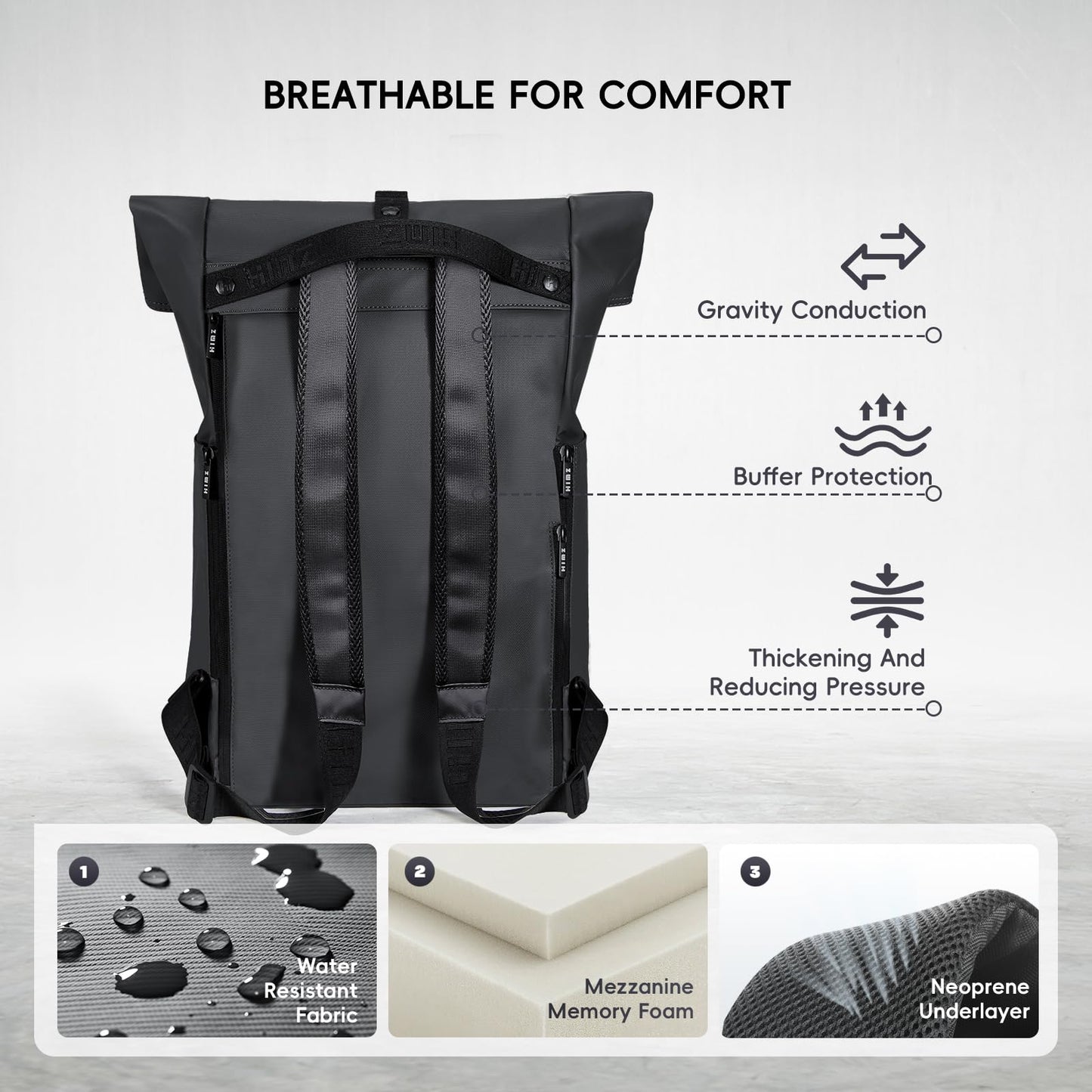 Rolltop Backpack for Adults, Water Resistant Expandable Daypack with Dedicated Compartment Fits 15.4” Laptops, Roll Top Back packs for Travel, Work Buisness, Commute, College & Carry-On Trips, Black