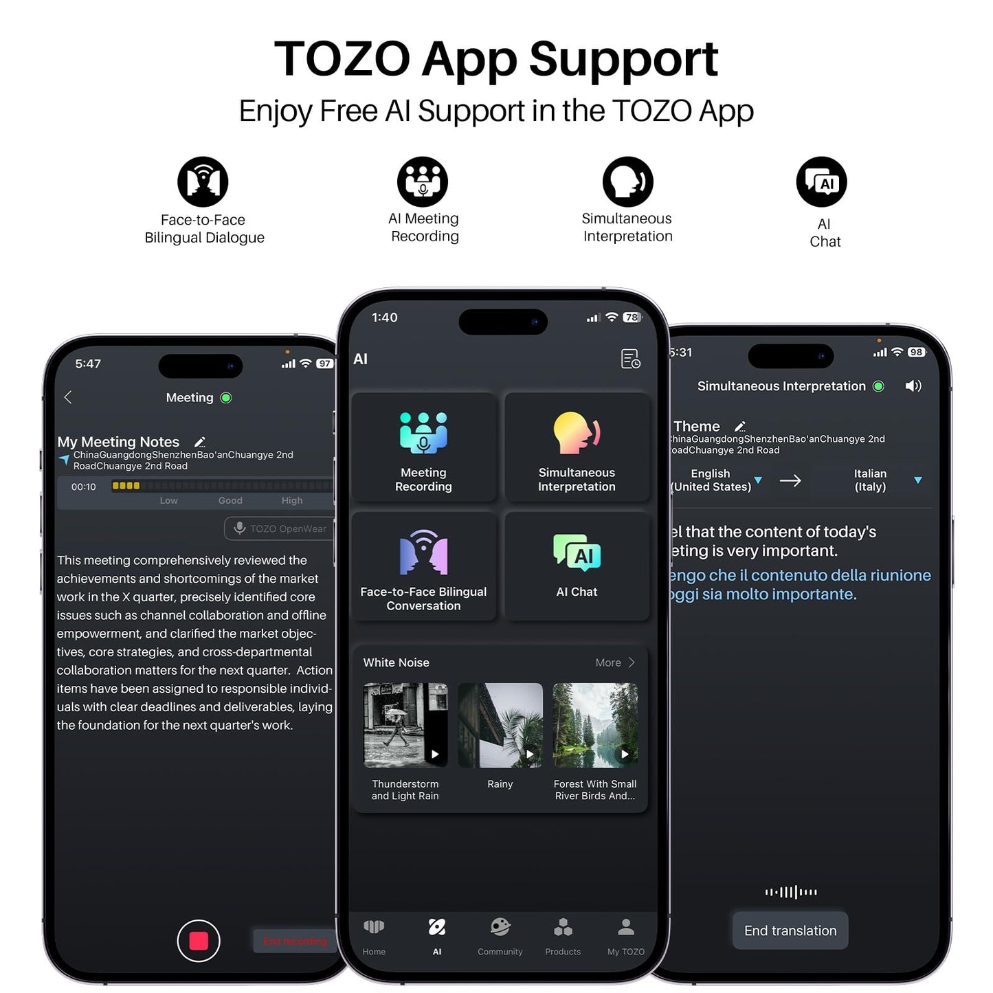 TOZO OpenWear Open Ear Earbuds, AI Translation Earbuds Real Time 145+ Languages, 60H Translator Ear Buds Audifonos Traductores Inglés Español, Bluetooth Headphones 5.4 with Smart Display for Office