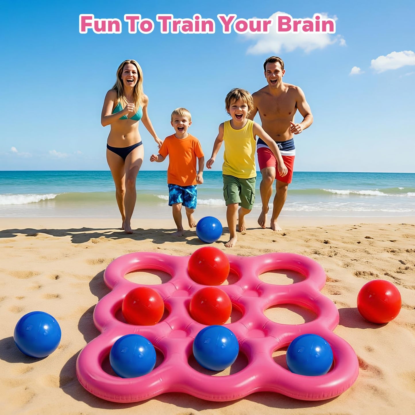 MoKo Pool Water Toys Tic-Tac-Toe Games Set, Inflatable Floats Toy with 10 Balls, Pool Games for Family Party Outdoor Beach Adults Teens Kids 2-10 Players, Lake Blue