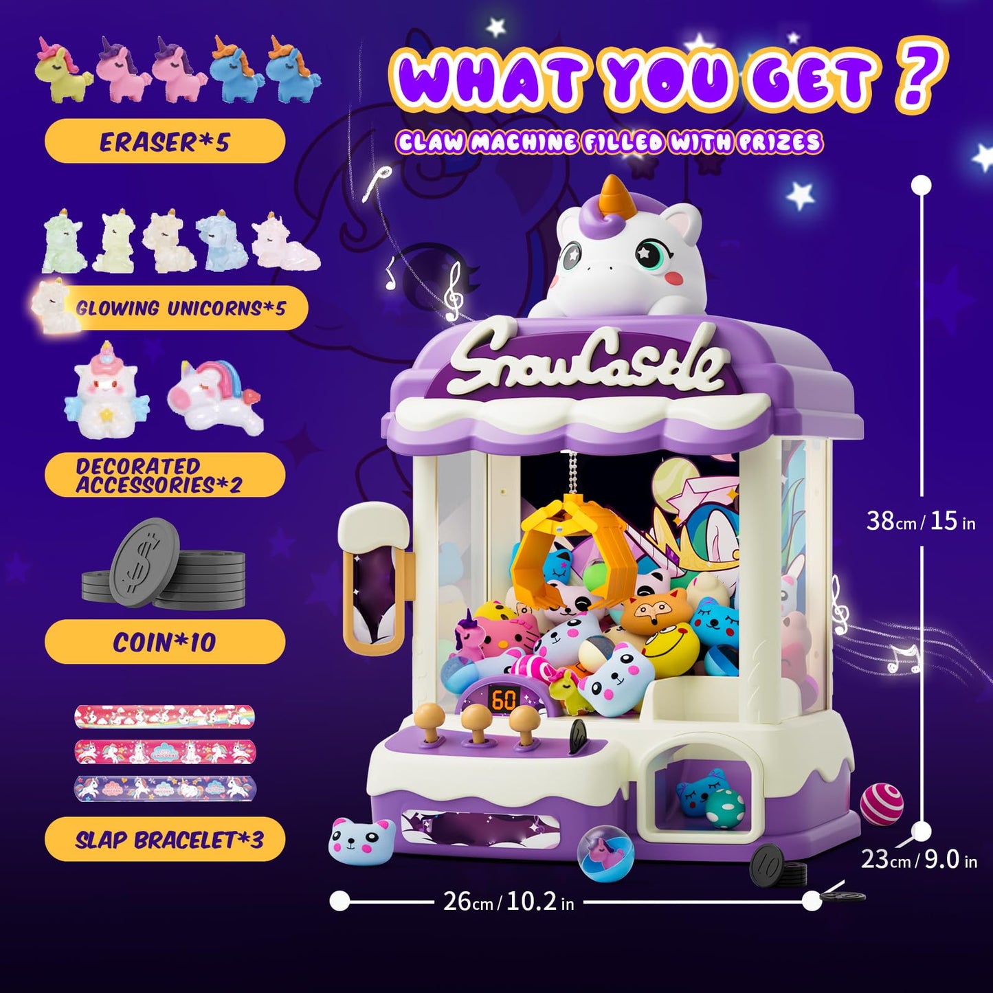 Skirfy Large Claw Machines for Kids,Unicorns Toys for Girls Age 6+,Candy Dispenser Arcade Games Mini Vending Toy with Slap Bracelet,Claw Game,Birthday Gifts for Kid Ages 6,7,8,9,10,11,12