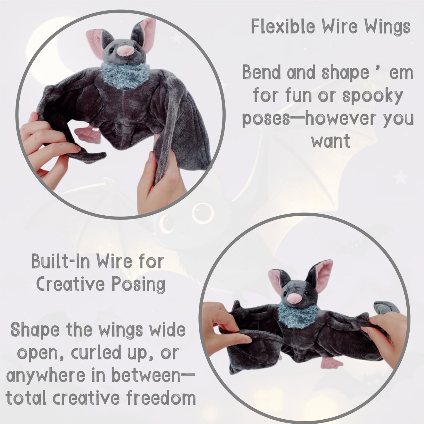 MKTRGOE 22" Large Goth Bat Plush Toy, Realistic Lifelike Stuffed Animal, Soft Huggable Gothic Bat Plush for Halloween Christmas Decor