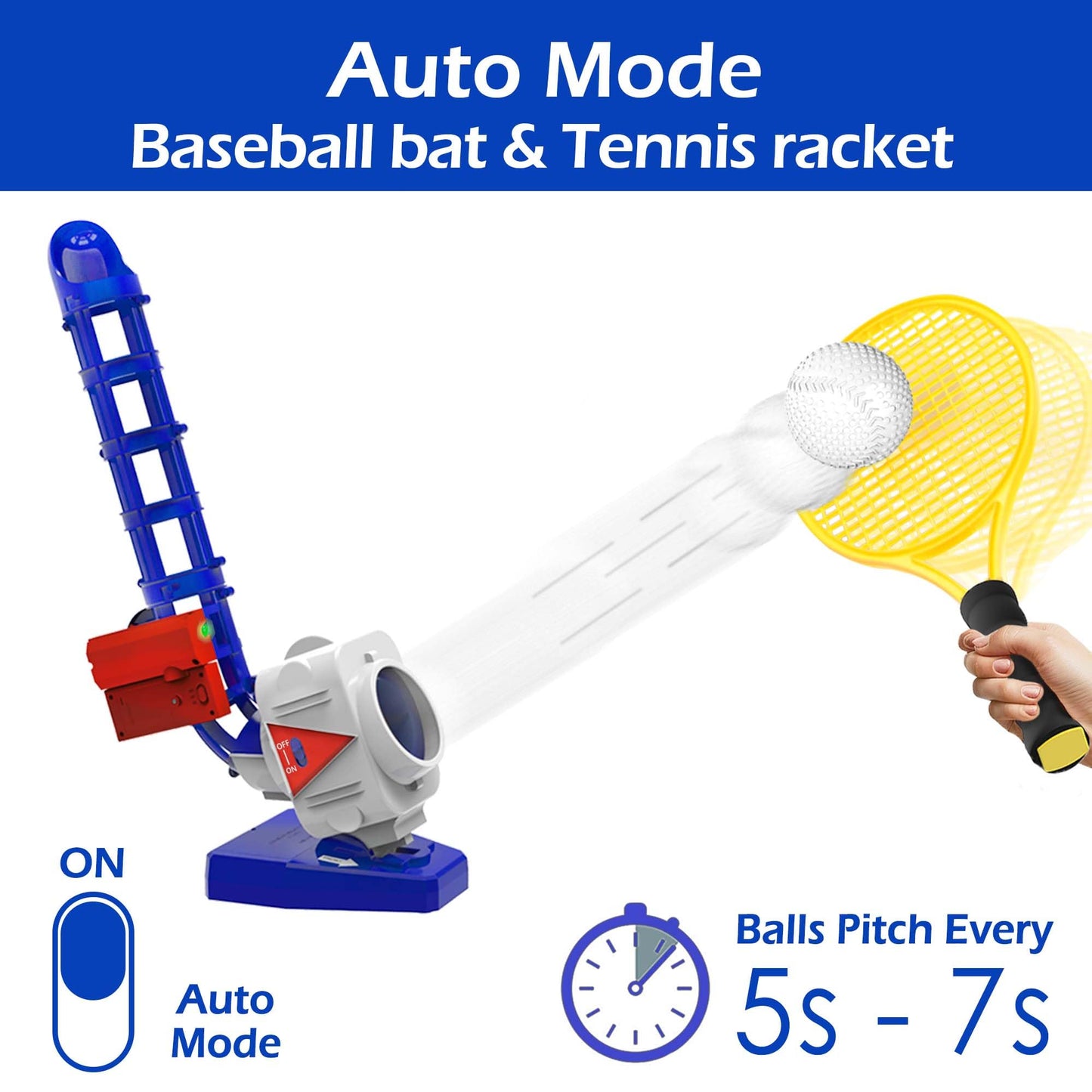iPlay, iLearn Kids Pitching Machine Toys, 2 in 1 RC Baseball Tennis Pitcher, Auto Ball Launcher Bat, Boys Outdoor Outside Sports Backyard Game, Birthday Gift 5 6 7 8 10 12 Yr Youth-Partially Assembled