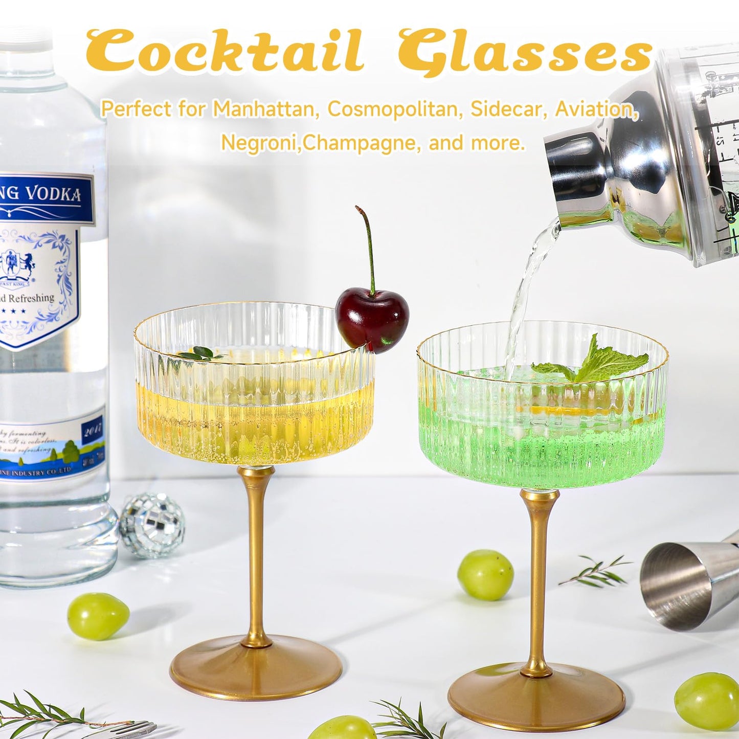XUWAIDSGN 24 Pcs Champagne Martini Glasses 9 Oz with Gilded Removable Gold Rim Coupe Glasses Pink Martini Glasses Plastic Mimosa Vintage Coupe Glasses Set For Wedding Anniversary (24, Ribbed Gold)