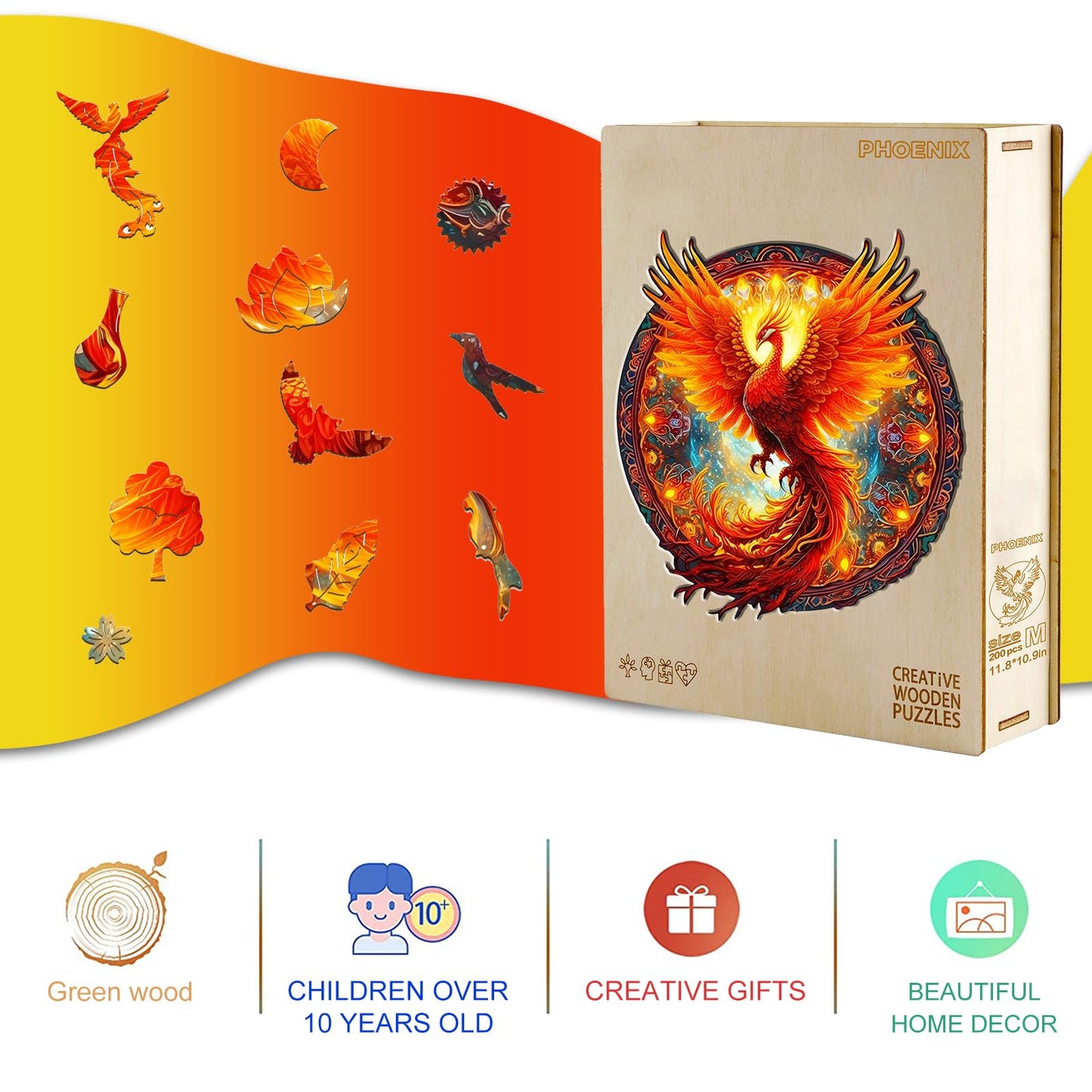KAAYEE Wooden Jigsaw Puzzles-Wooden Puzzle Adult Unique Shape Advanced Phoenix Wooden Jigsaw Puzzle for Adult, Family Puzzles 14.9 * 13.8in 290pcs,Chritmas Gift