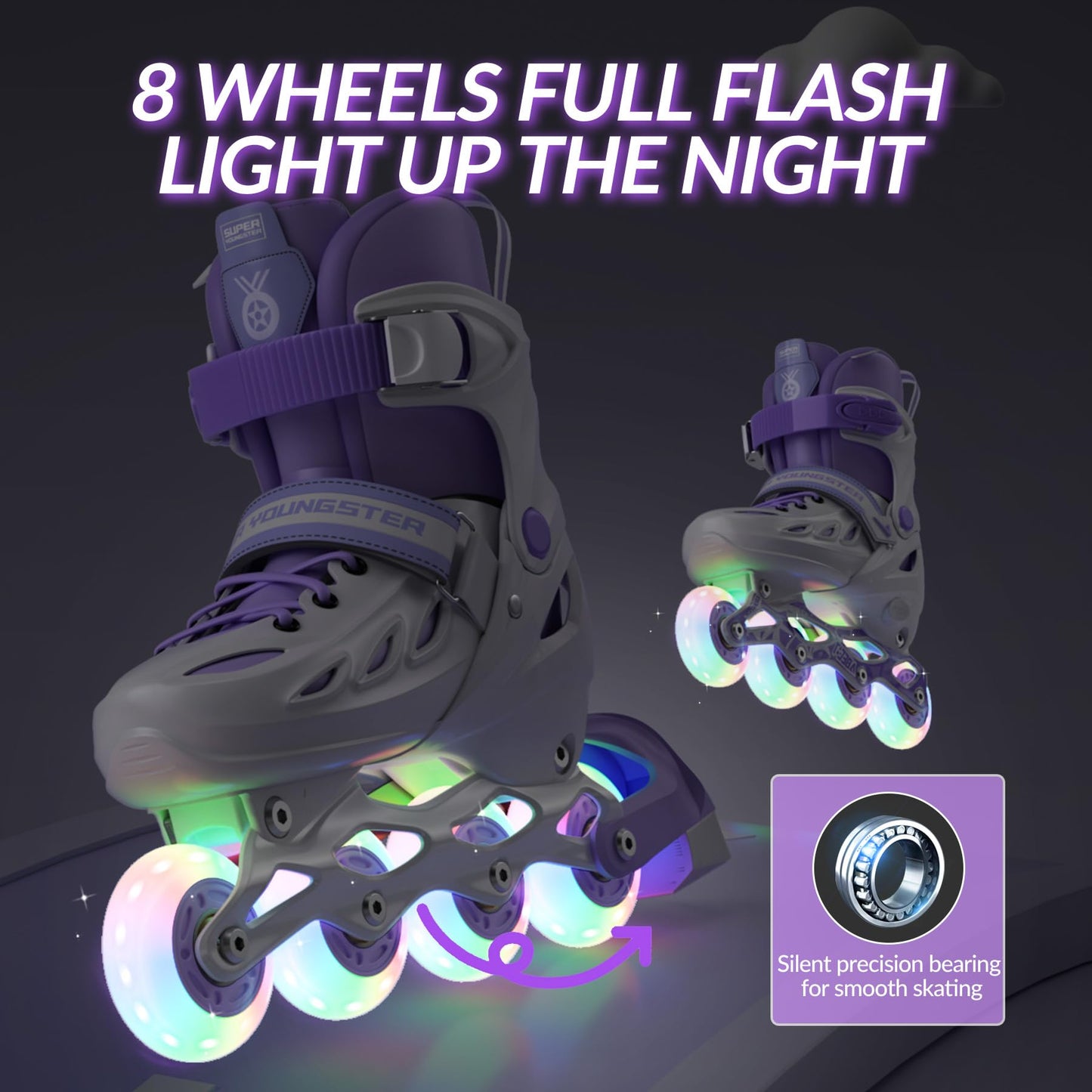 SUPER YOUNGSTER Adjustable Inline Skates for Boys Girls Ages 4-12 with Light Up Wheels, Roller Skates Blades for Youth Kids Indoor & Outdoor Beginners